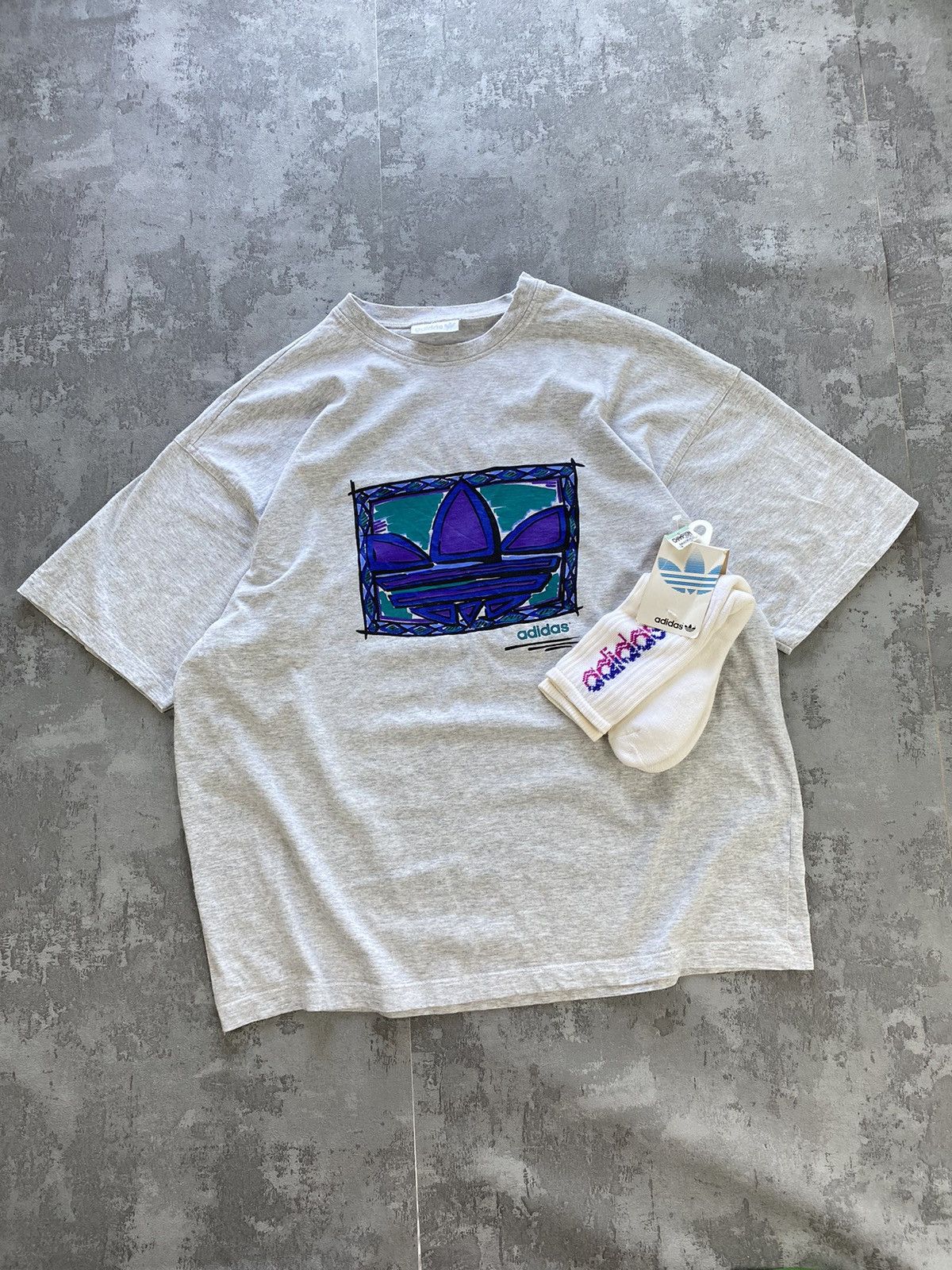 Adidas × Vintage Vintage Adidas tee + socks ! purple Logo boxy 90s retro Size US XL / EU 56 / 4 - 2 Thumbnail