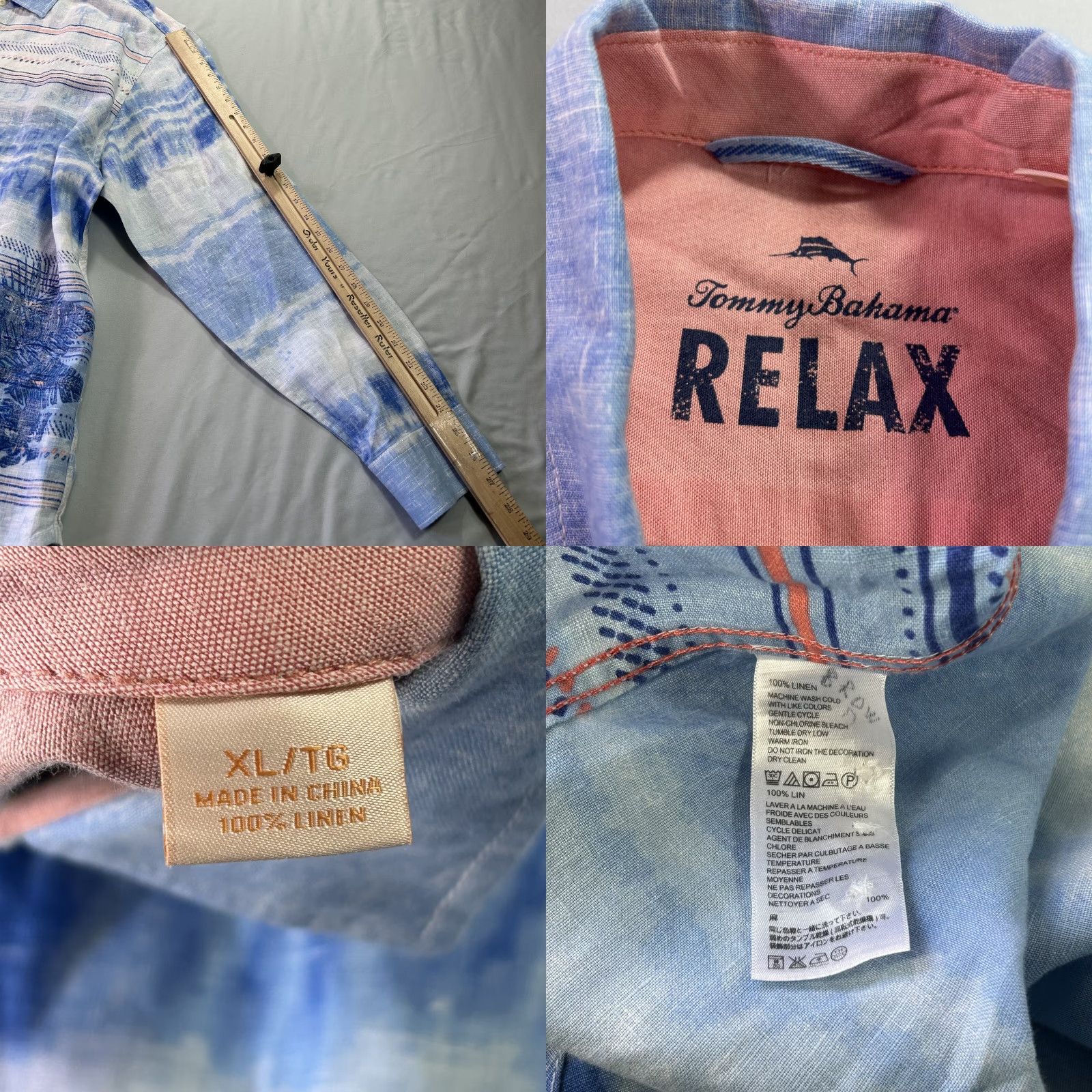 Tommy Bahama Tommy Bahama Relax Shirt Mens XL Blue Striped Linen Hawaiian Button Up Adult Size US XL / EU 56 / 4 - 8 Thumbnail