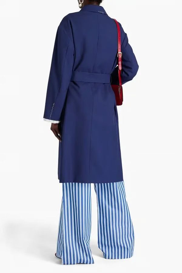Marni oc11z0525 Belted Embroidered Wool Coat in Indigo Size S / US 4 / IT 40 - 3 Thumbnail