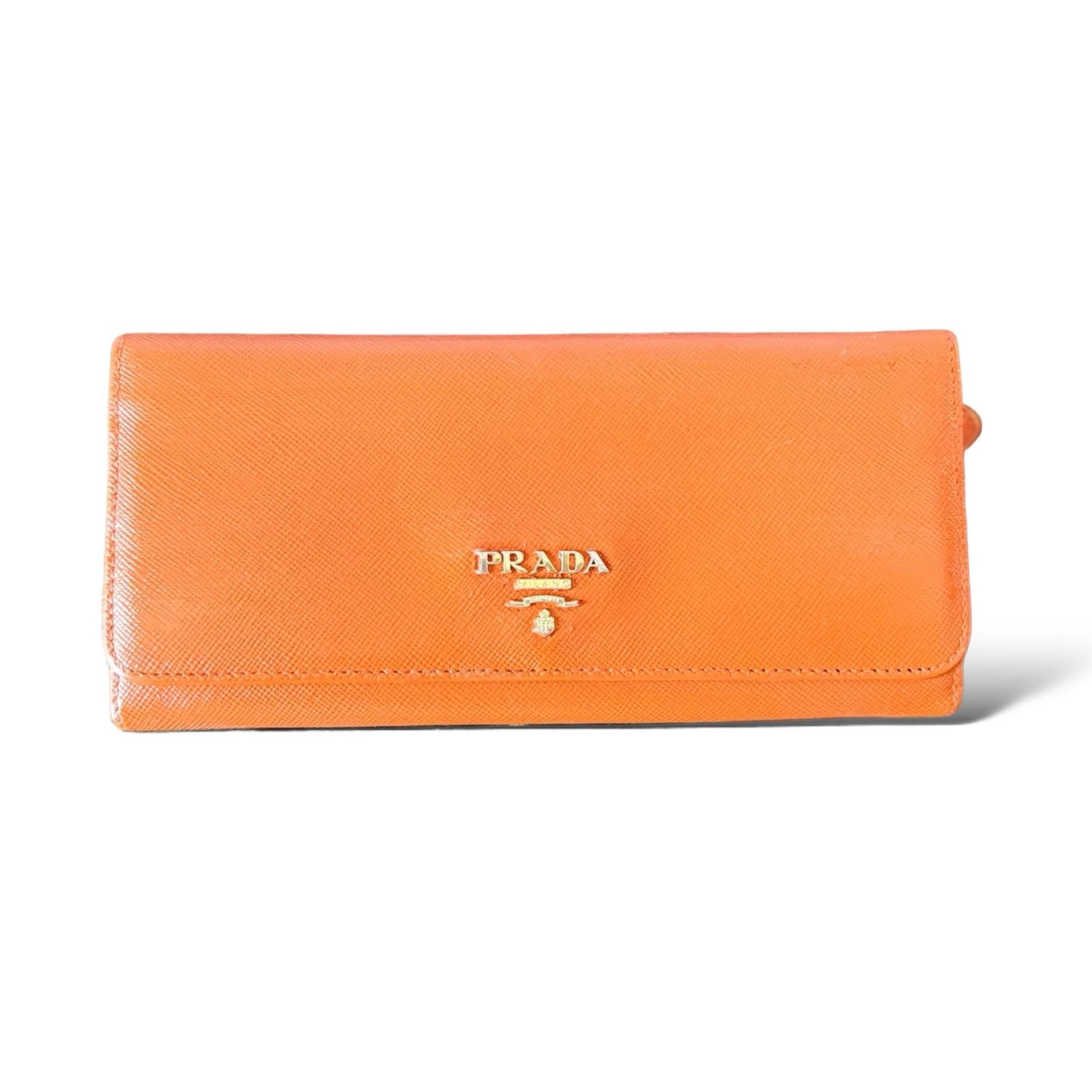 Prada PRADA Long Wallet Safiano Leather Pocket Orange REPAINTED Size ONE SIZE - 1 Thumbnail