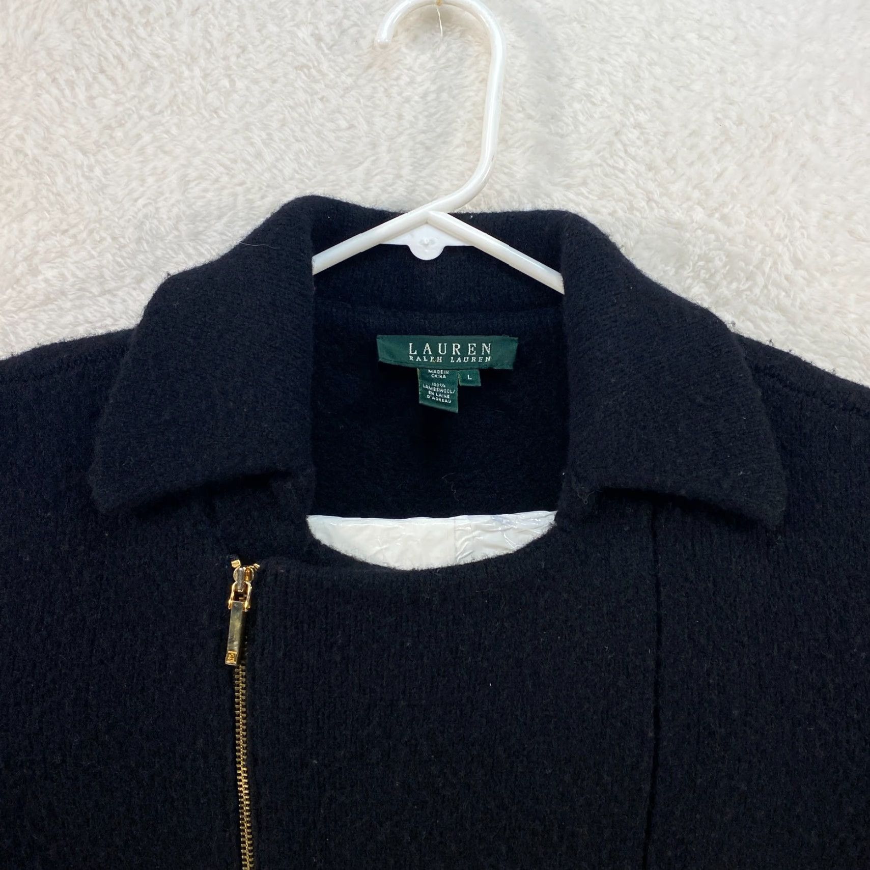 Ralph Lauren VINTAGE Ralph Lauren Womens Large Black Lambswool Sweater Jacket Moto Asymmetrical Zip Size L / US 10 / IT 46 - 3 Thumbnail