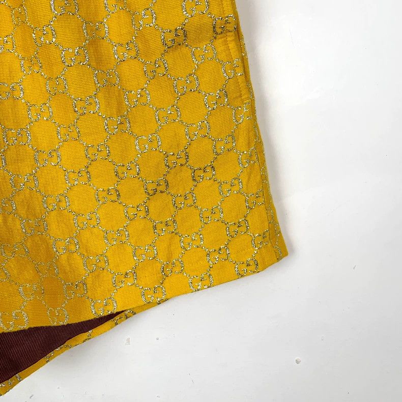 Gucci Gucci Yellow logo gold silk full-printed wool elastic short Size US 38 / EU 54 - 4 Thumbnail