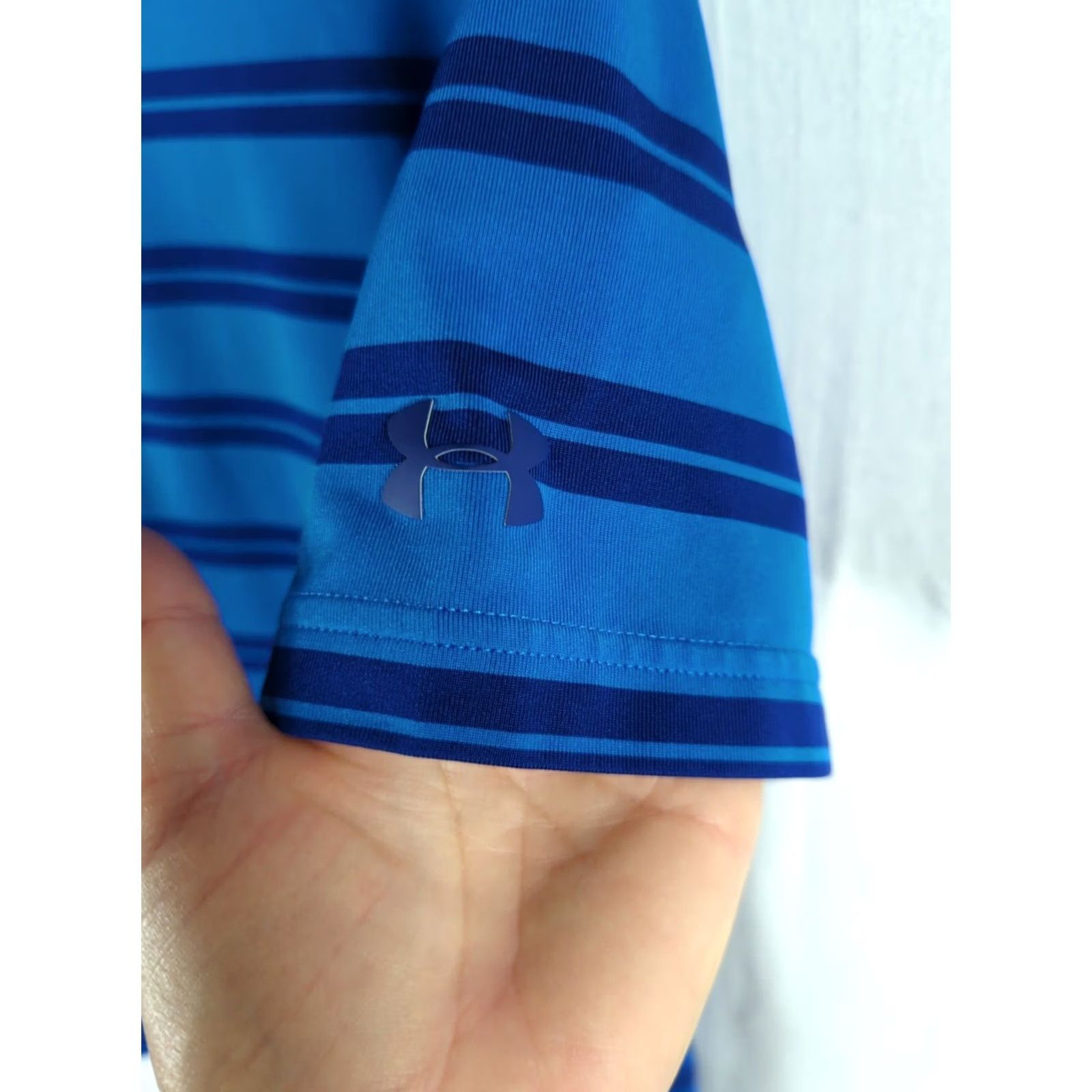 Under Armour Under Armour HeatGear Polo Shirt Blue Striped Short Sleeve Mens Medium Golf Regular Fit - 40 Chest | Polyester Blend Size US M / EU 48-50 / 2 - 3 Thumbnail