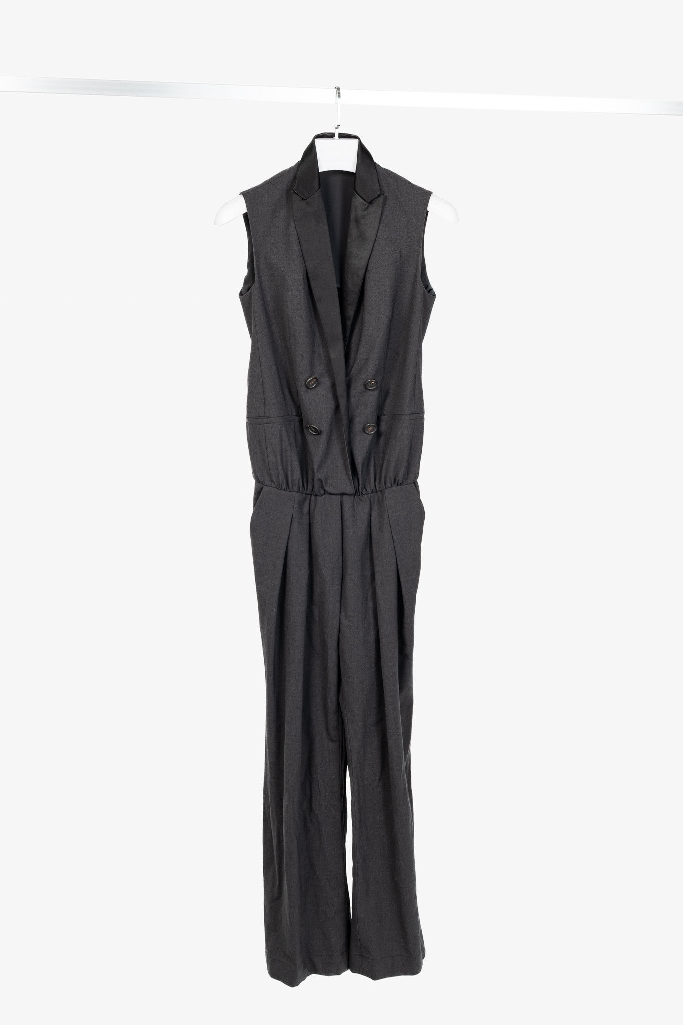 Brunello Cucinelli Brunello Cucinelli Grey Stretch-Wool Satin-Lapel Jumpsuit Size 28" / US 6 / IT 42 - 1 Thumbnail