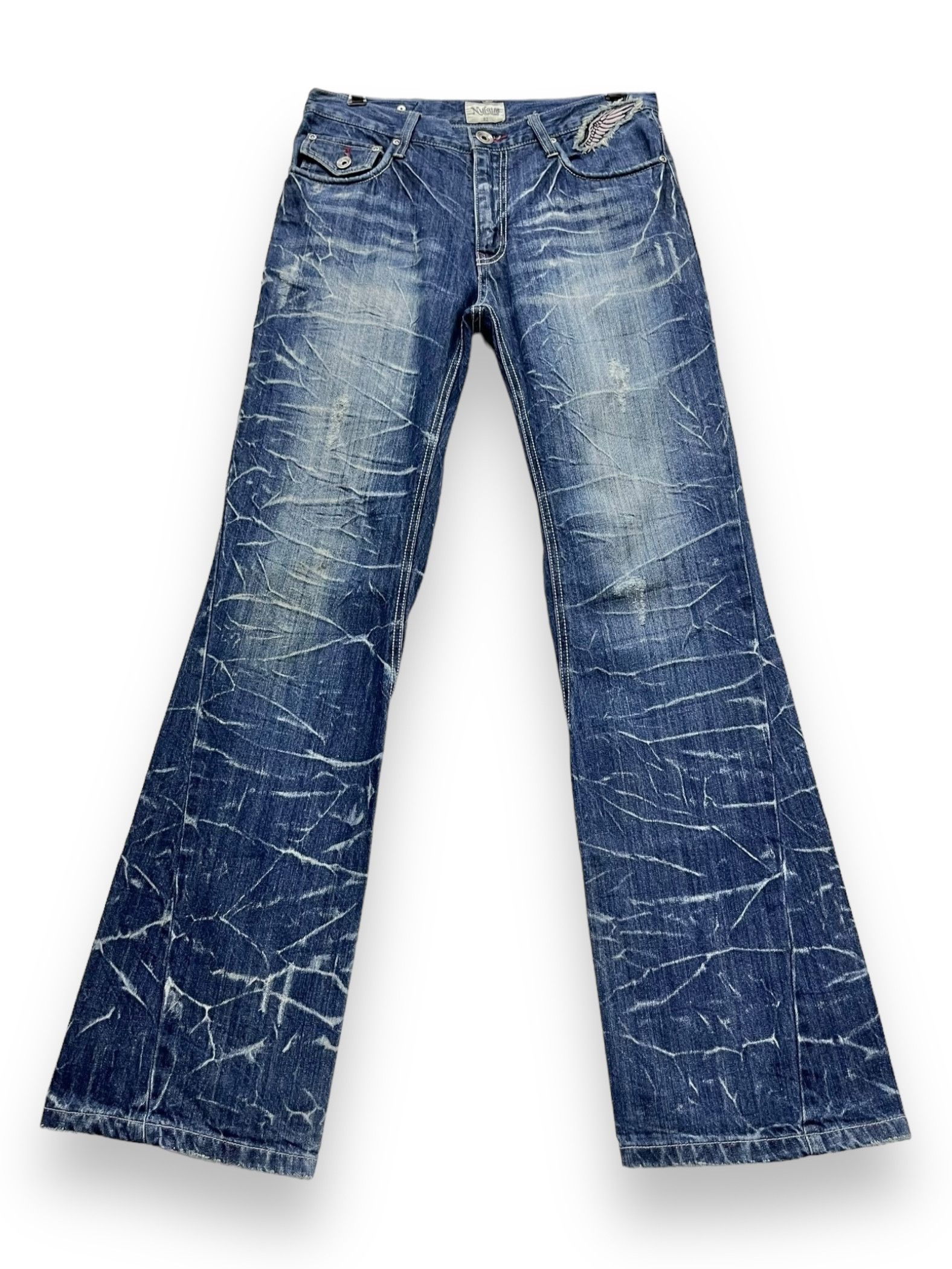Fashion Victim NYLAUS Long Flap Studded Embroidery Winged Acid Wash Flared Size US 31 - 4 Thumbnail