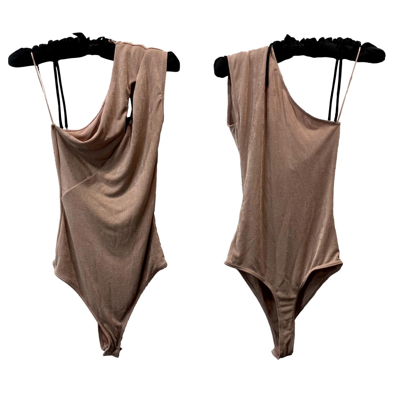 New Socialite Shimmery Blush One Shoulder Cut Out Bodysuit S in Pink, Women's (Size Small)