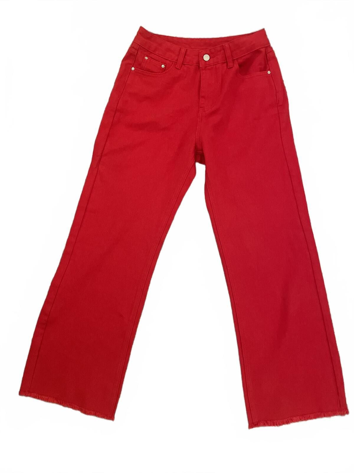 Cyderhouse Cider Wide Leg Jeans Women's Medium Frayed Hem Red Cotton Size 32" / US 10 / IT 46 - 1 Thumbnail
