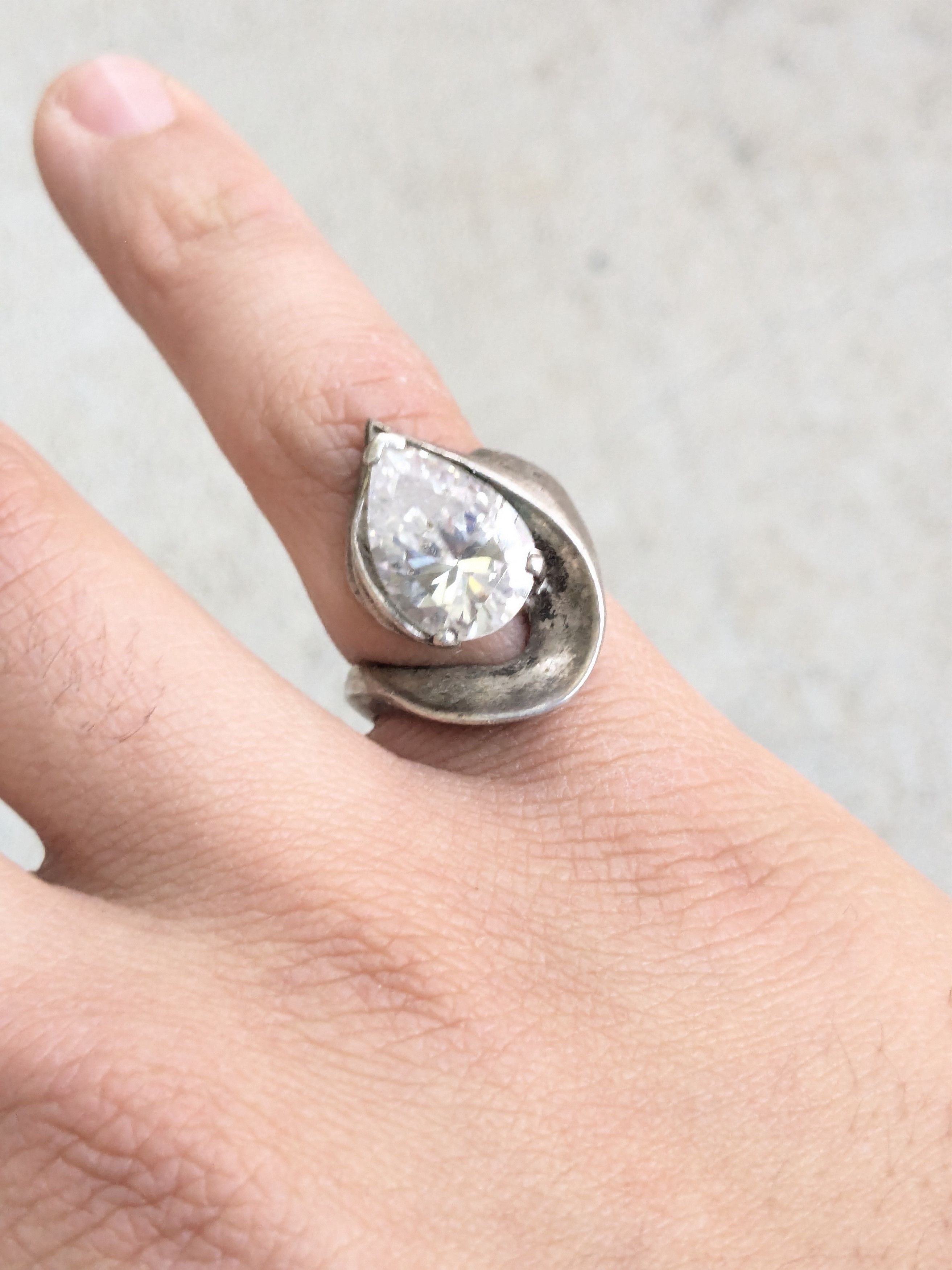 Vintage Vintage Sterling Silver Ring 7 CZ Teardrop Pear Modern Size ONE SIZE - 10 Thumbnail