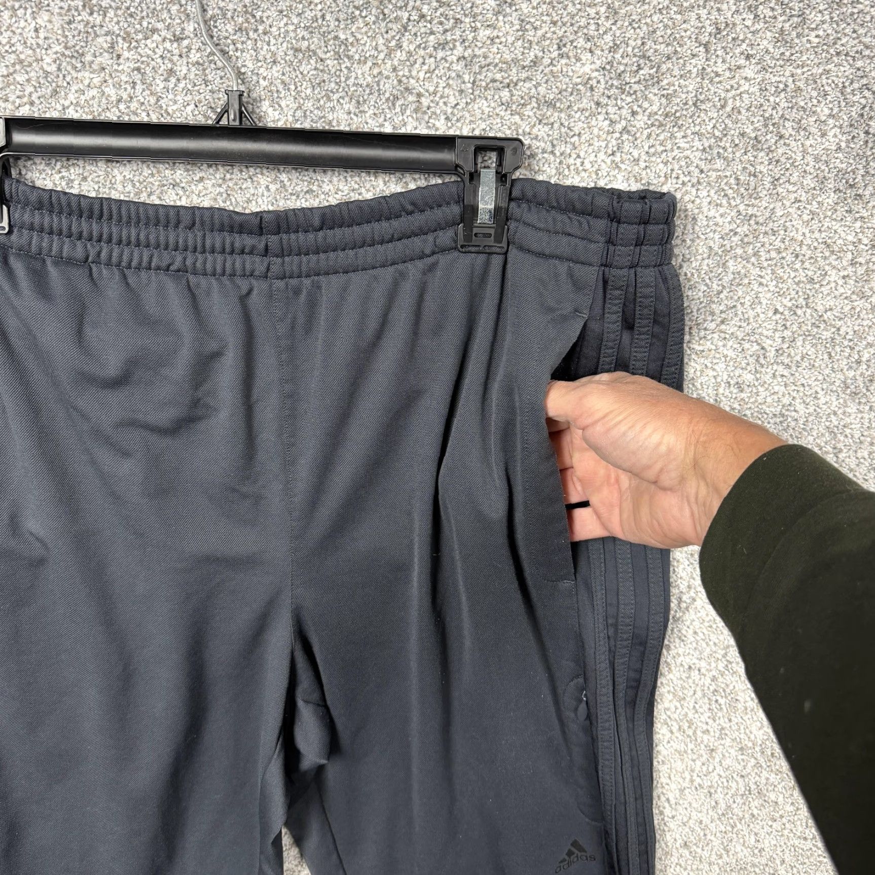 Adidas Adidas Mens XL Track Pants - Gray - 3 Stripe Zip Pockets Athleisure - Elastic Waist Drawstring - Pockets - Gym & Training - Regular Fit Size US 36 / EU 52 - 3 Thumbnail