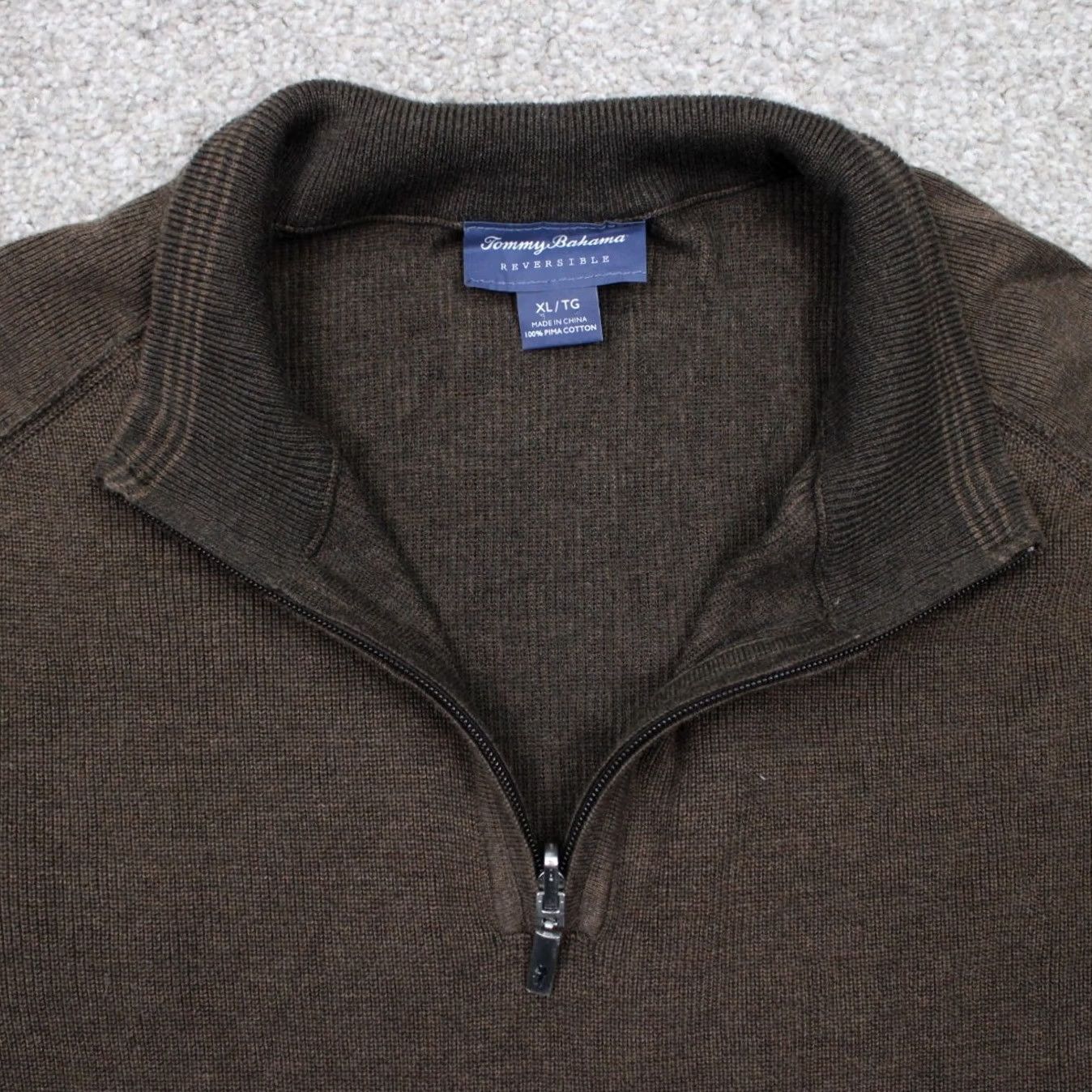 Tommy Bahama Tommy Bahama Reversible Sweatshirt Mens XL Brown 1/4 Zip Pima Cotton L/S Sweater Size US XL / EU 56 / 4 - 7 Thumbnail