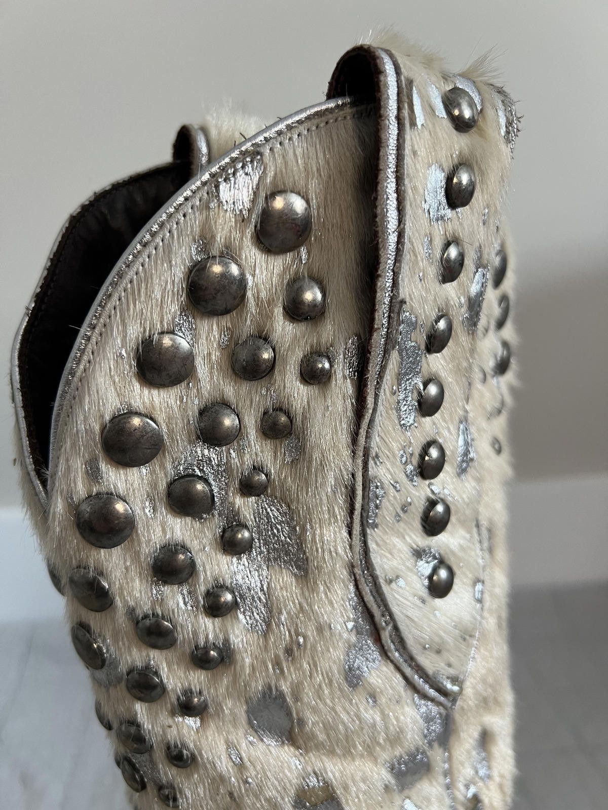 Other Lane Pony Hair & Metallic Studded Western Boots, Snip Toe Size US 8 / IT 38 - 9 Thumbnail