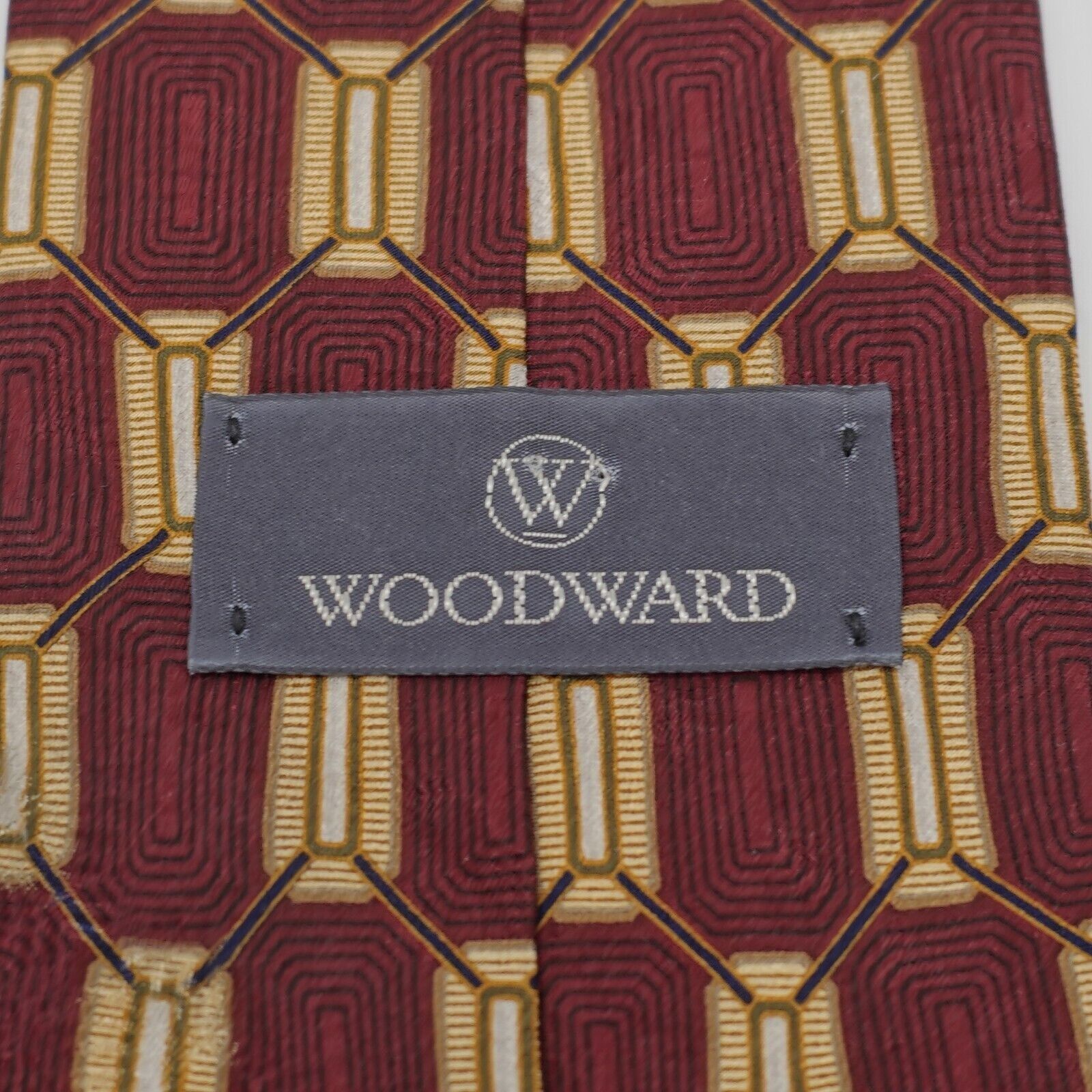 Woodward Woodward Red Yellow Geometric Print Short Wide Silk Tie Size ONE SIZE - 3 Thumbnail
