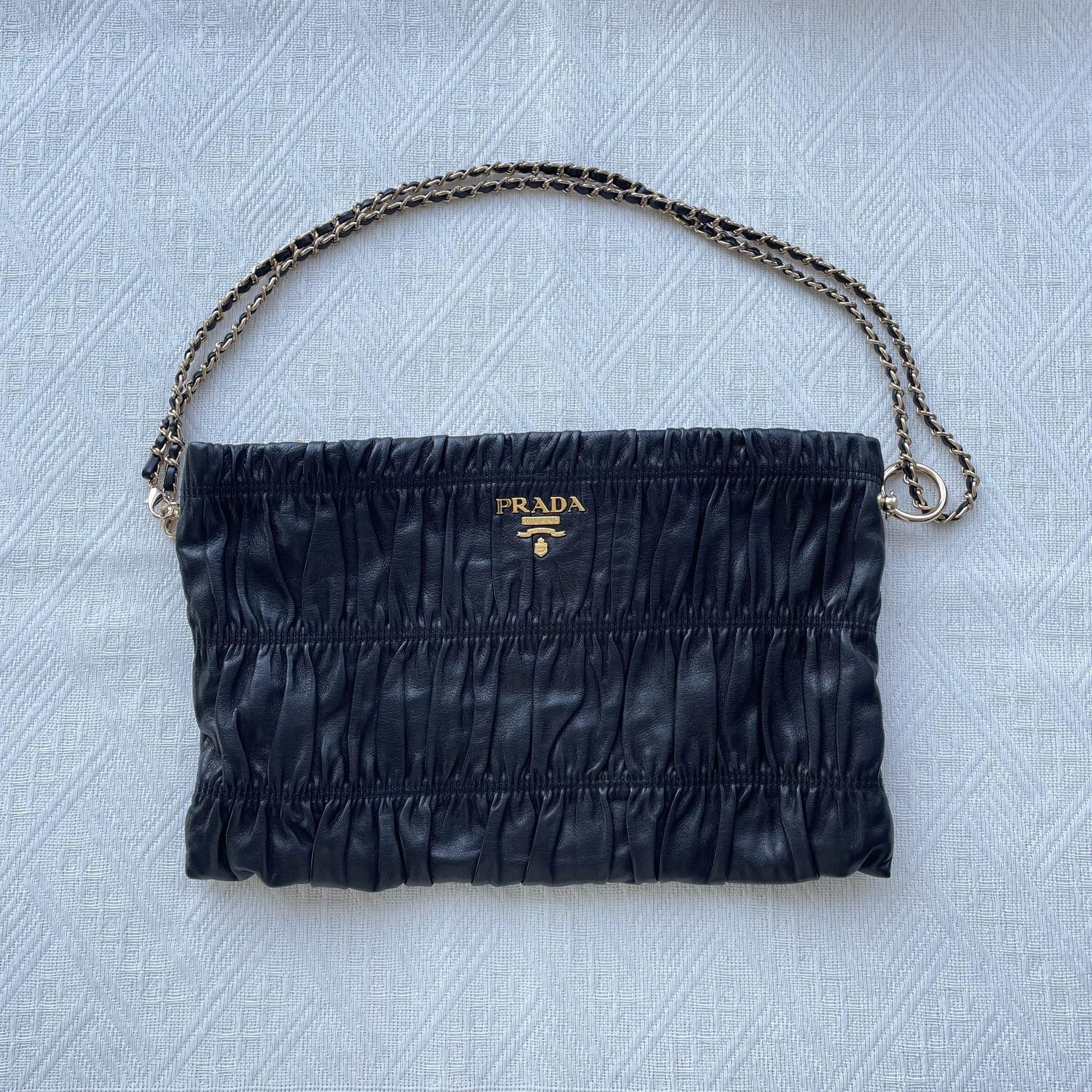Prada Prada Pleated Black Gold Clutch 98 New w/ Chain Size ONE SIZE - 1 Thumbnail