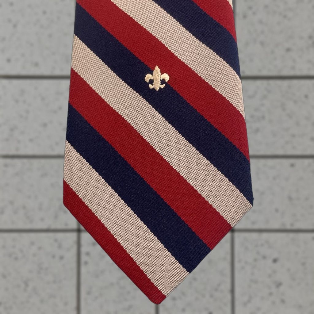 VINTAGE Supply Division BSA Tie Main Selling Point Wide Stripe Repp 3.5x55 Fleur Log Monogram Logo 1990s Power Tie Mens