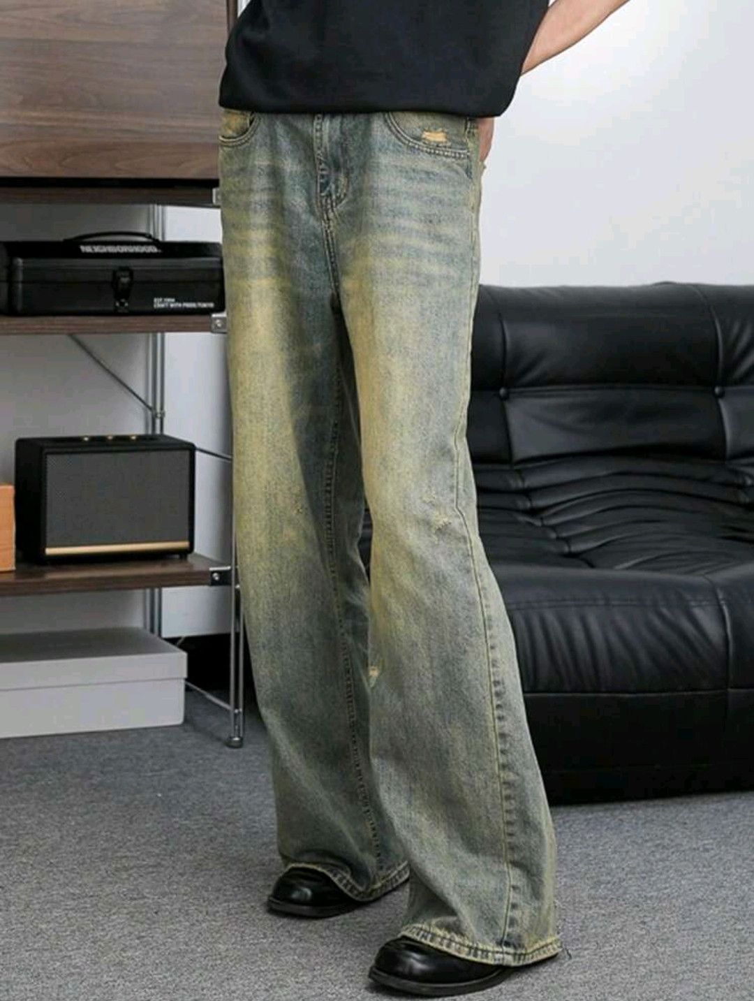 Japanese Brand × Jean Distressed Flared Jeans Baggy Long Acid Wash Dark Jean Size US 39 - 2 Thumbnail