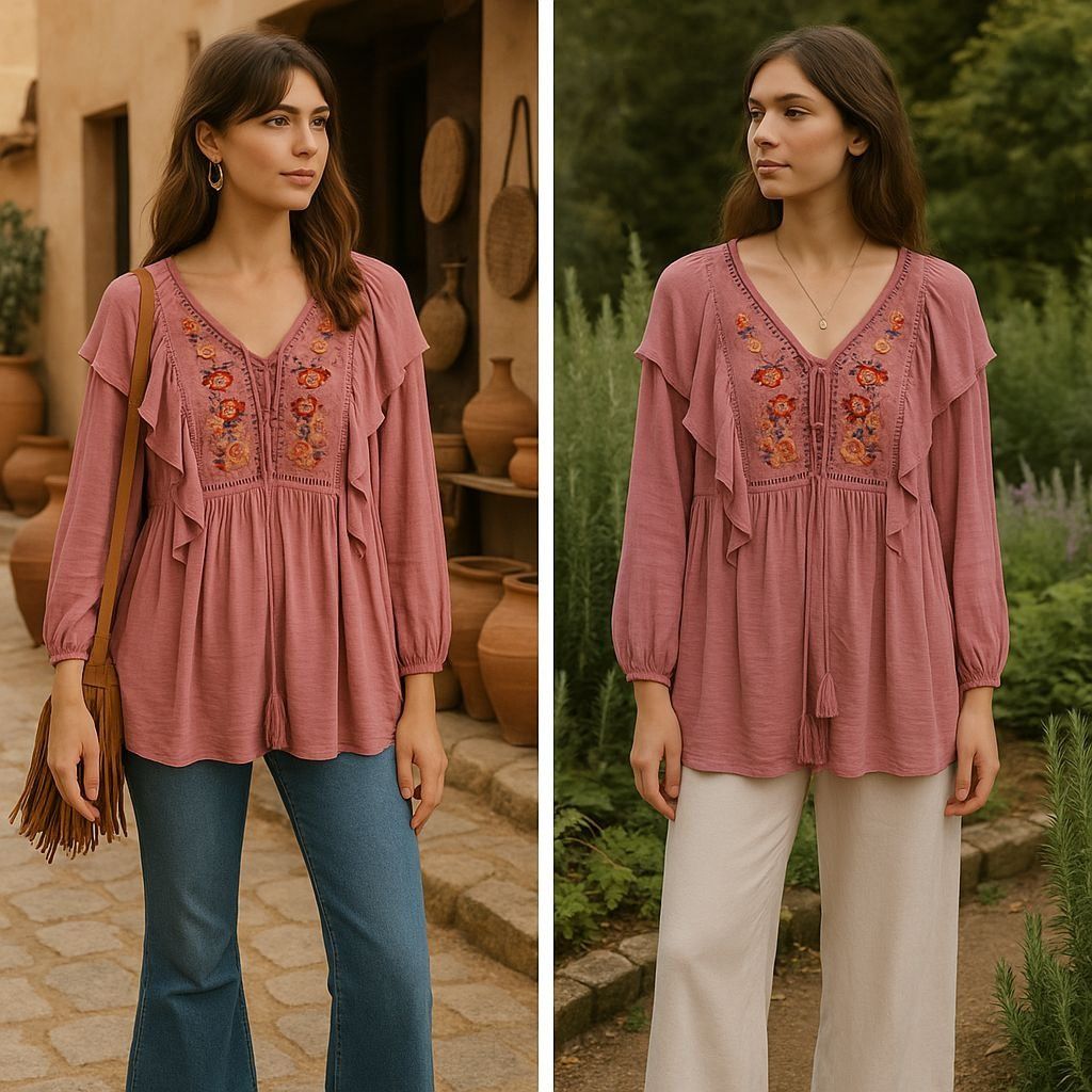 Other ODDY Mauve Woman’s Embroidered Peasant Ruffle Boho Top 3XL C Size 3XL / US 20-22 - 1 Thumbnail