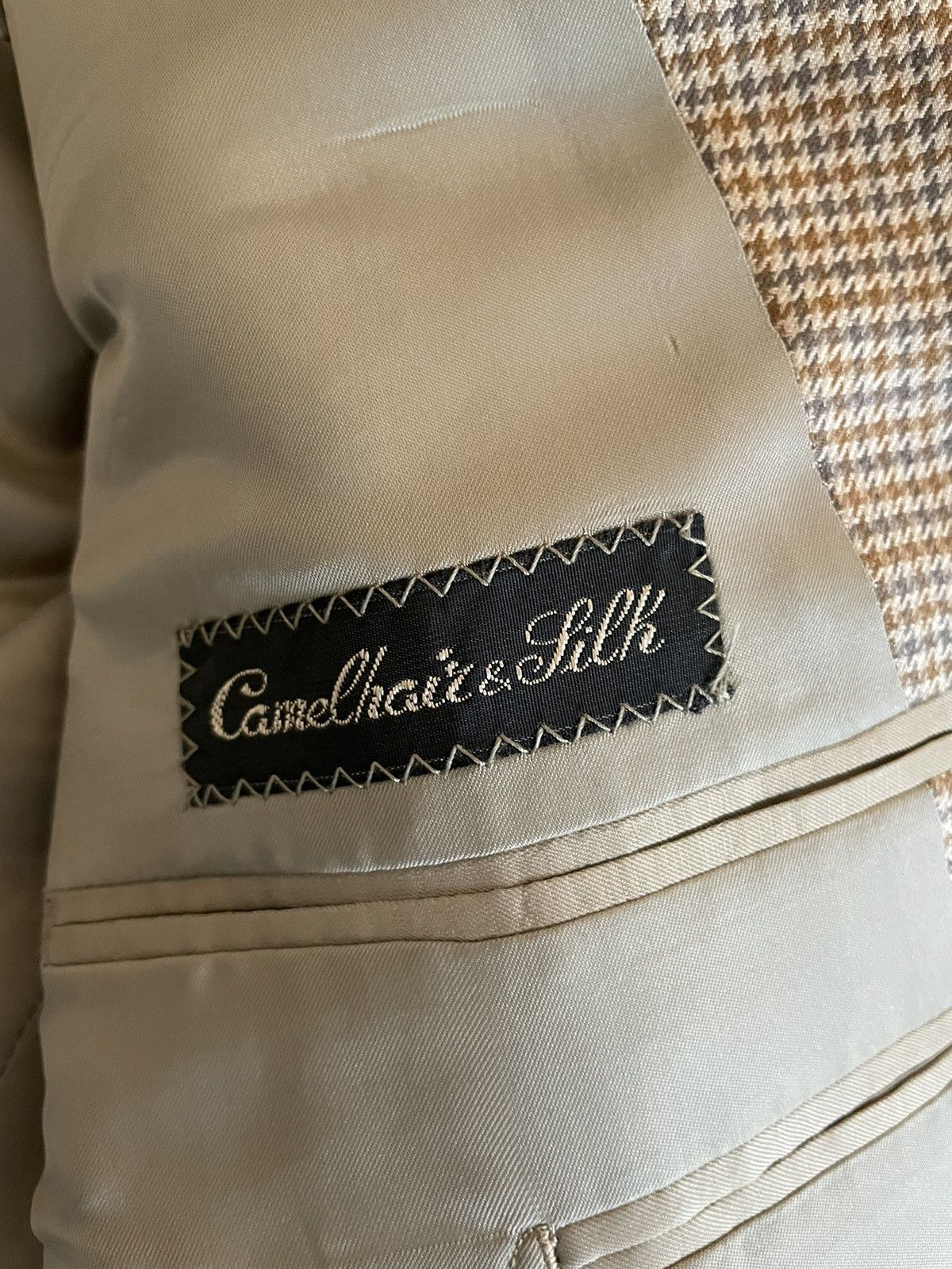 Ermenegildo Zegna × Vintage Houndstooth Check Silk & Camelhair Jacket Size 38R - 8 Thumbnail