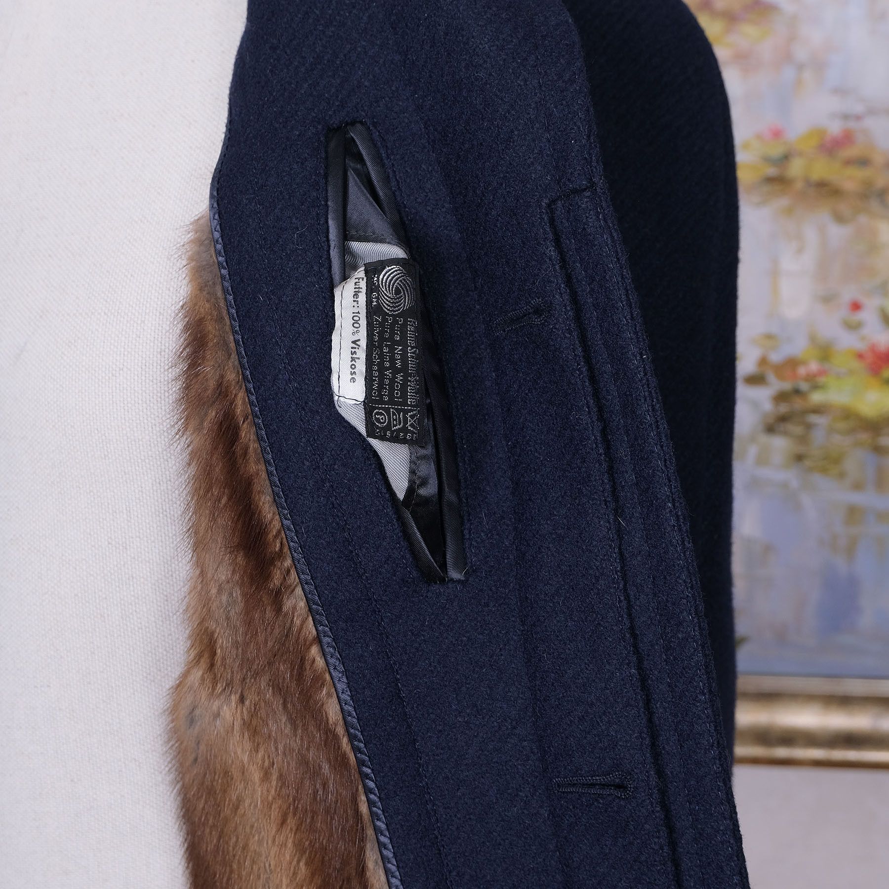 Vintage Brümmer, blue wool coat, size 40, rare mink lining Size US M / EU 48-50 / 2 - 4 Thumbnail
