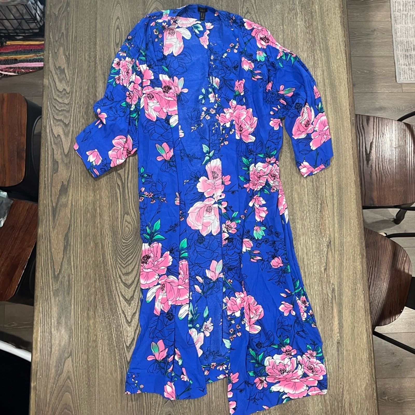 Vintage G.I.L.I. Printed Floral Duster Cardigan Open Front Sz L Size L / US 10 / IT 46 - 1 Thumbnail