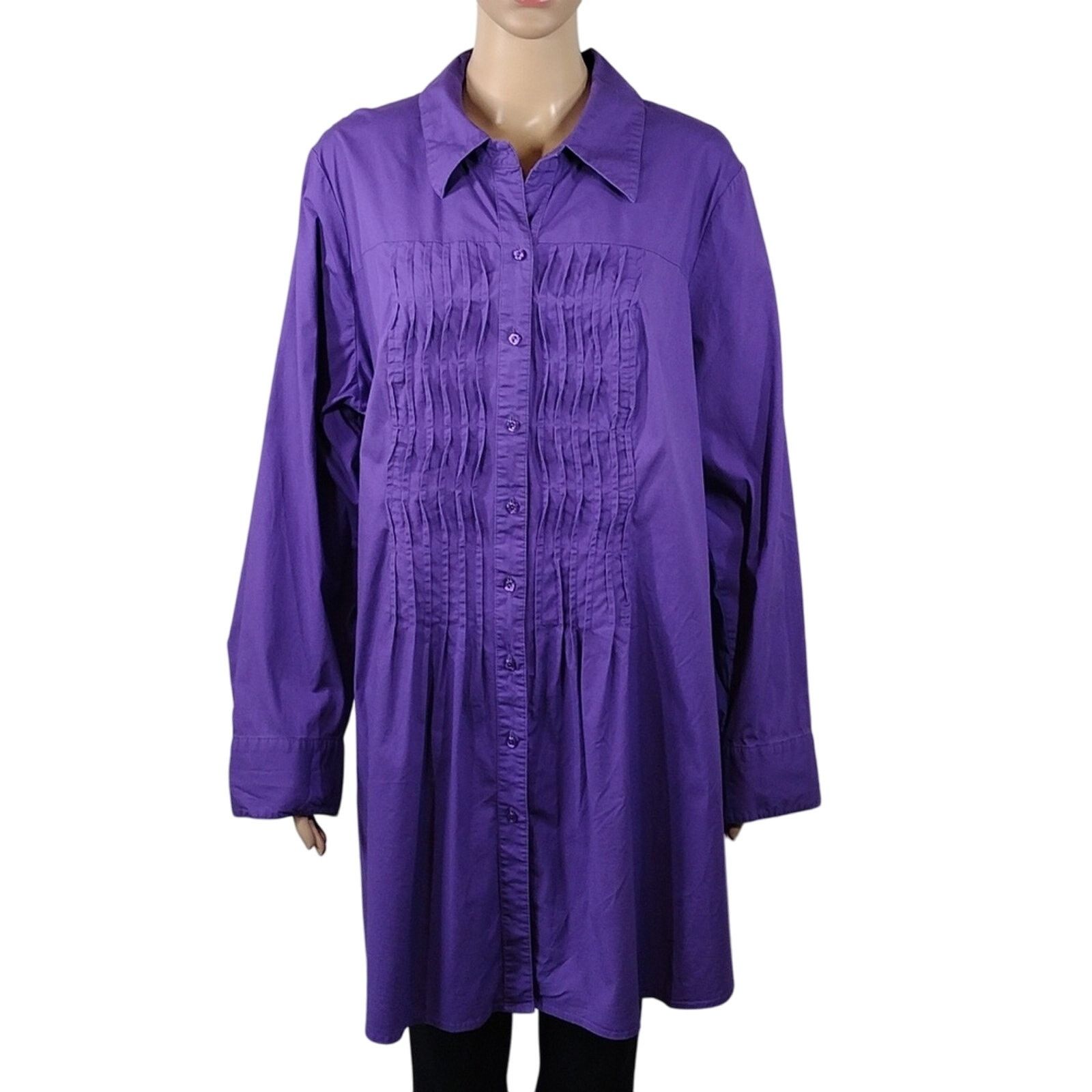 Other Lane Bryant Purple Long Sleeve Button Down Cotton Shirt Size 3XL / US 20-22 - 1 Thumbnail