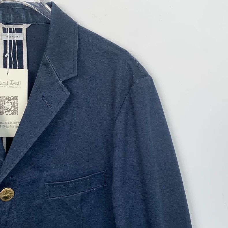 Thom Browne Thom Browne Size 4 Dark blue gold buckle lapel cotton suit Size 42R - 3 Thumbnail