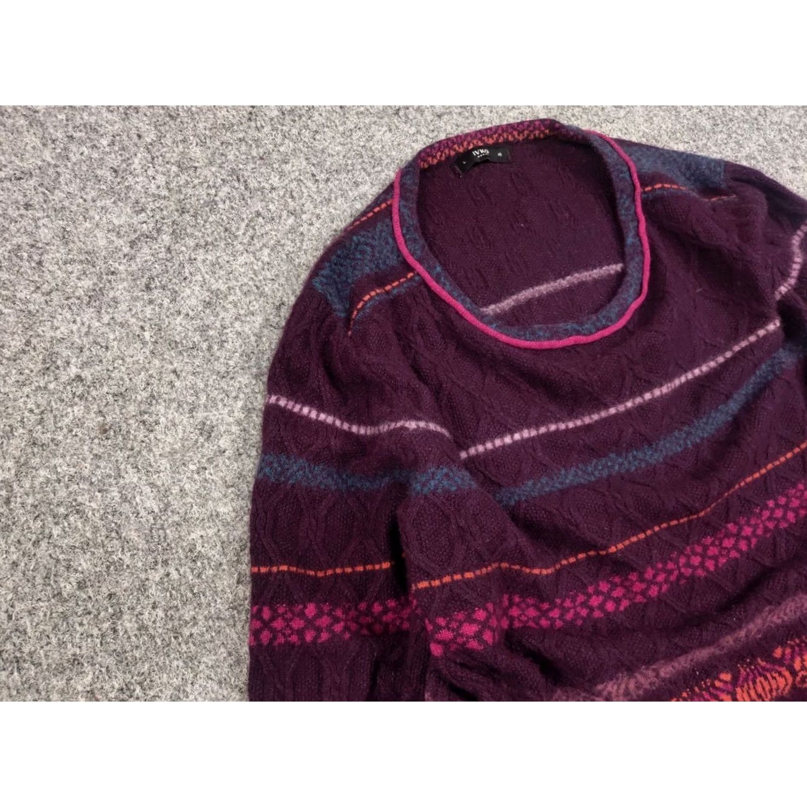 Vintage IVKO Structure pullover pattern Wool blackberry Sweater Size L / US 10 / IT 46 - 7 Thumbnail