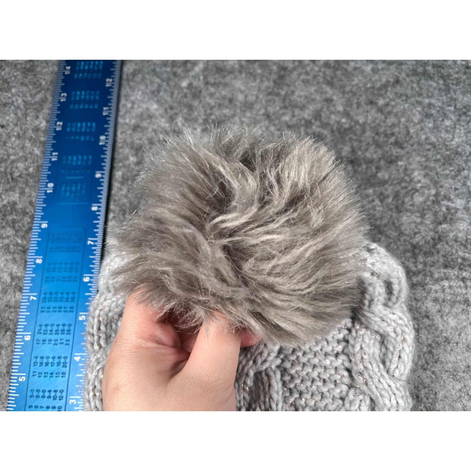 Express Express Beanie Toque Womens One Size Gray Knit Acrylic Blend Sparkly Ski Pom Beanie Winter Outdoor Hats Mens Womens Size ONE SIZE - 4 Thumbnail