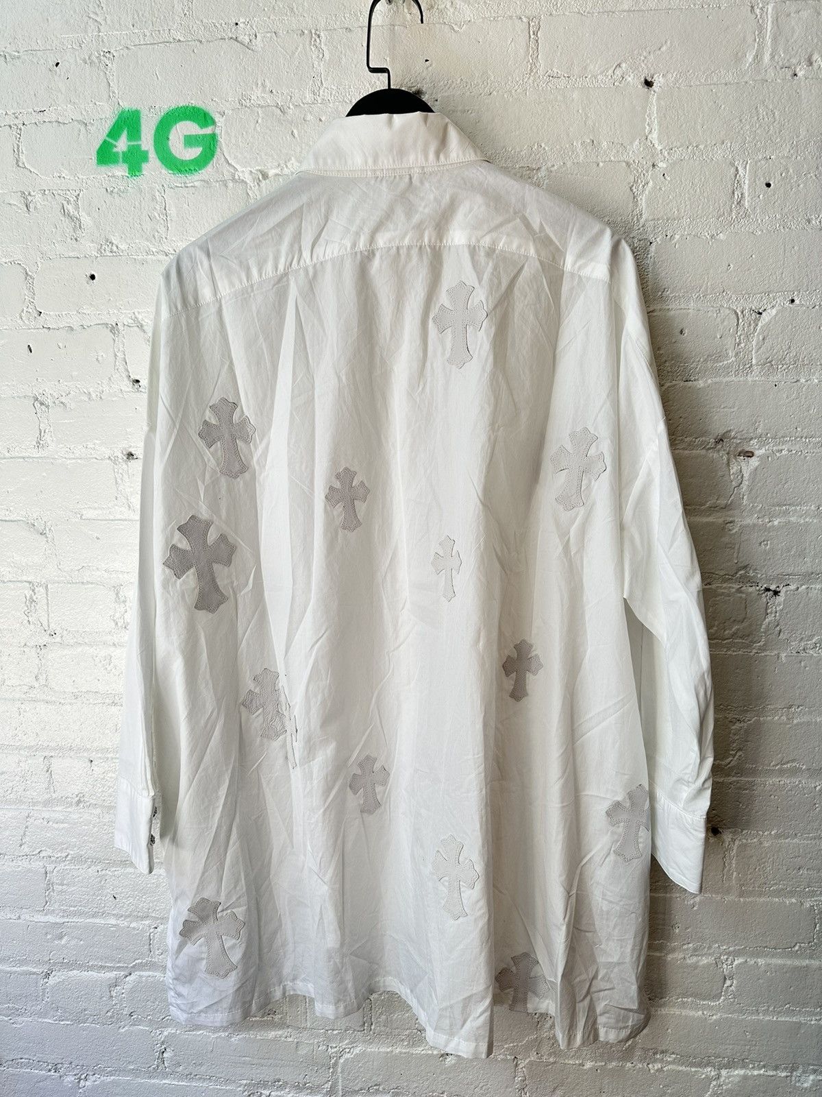 Chrome Hearts CHROME HEARTS LEATHER PATCHED DRESS SHIRT | Grailed
