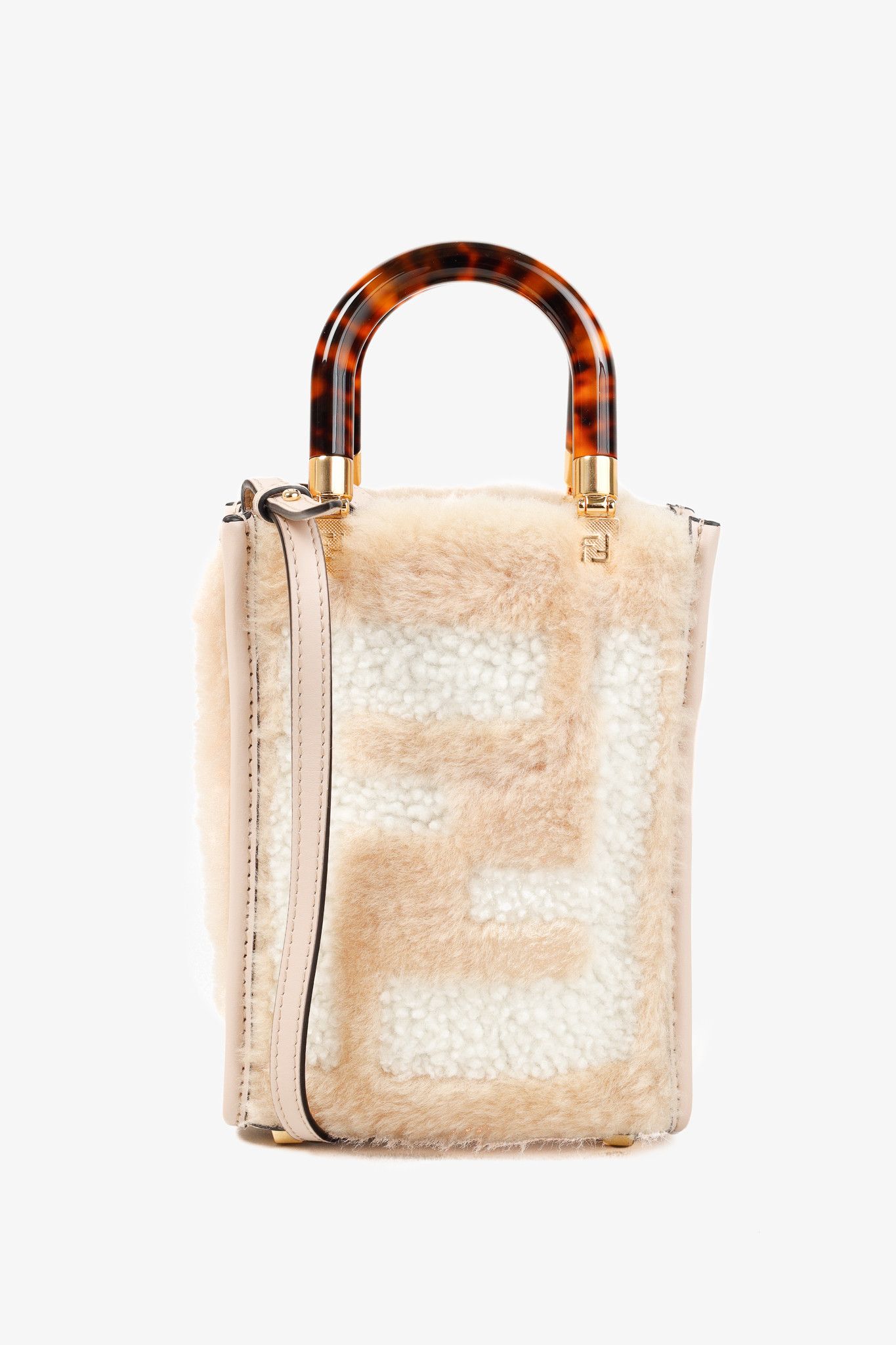 Fendi Mini Sunshine Shopper Tan Sheepskin Logo Mini-Bag