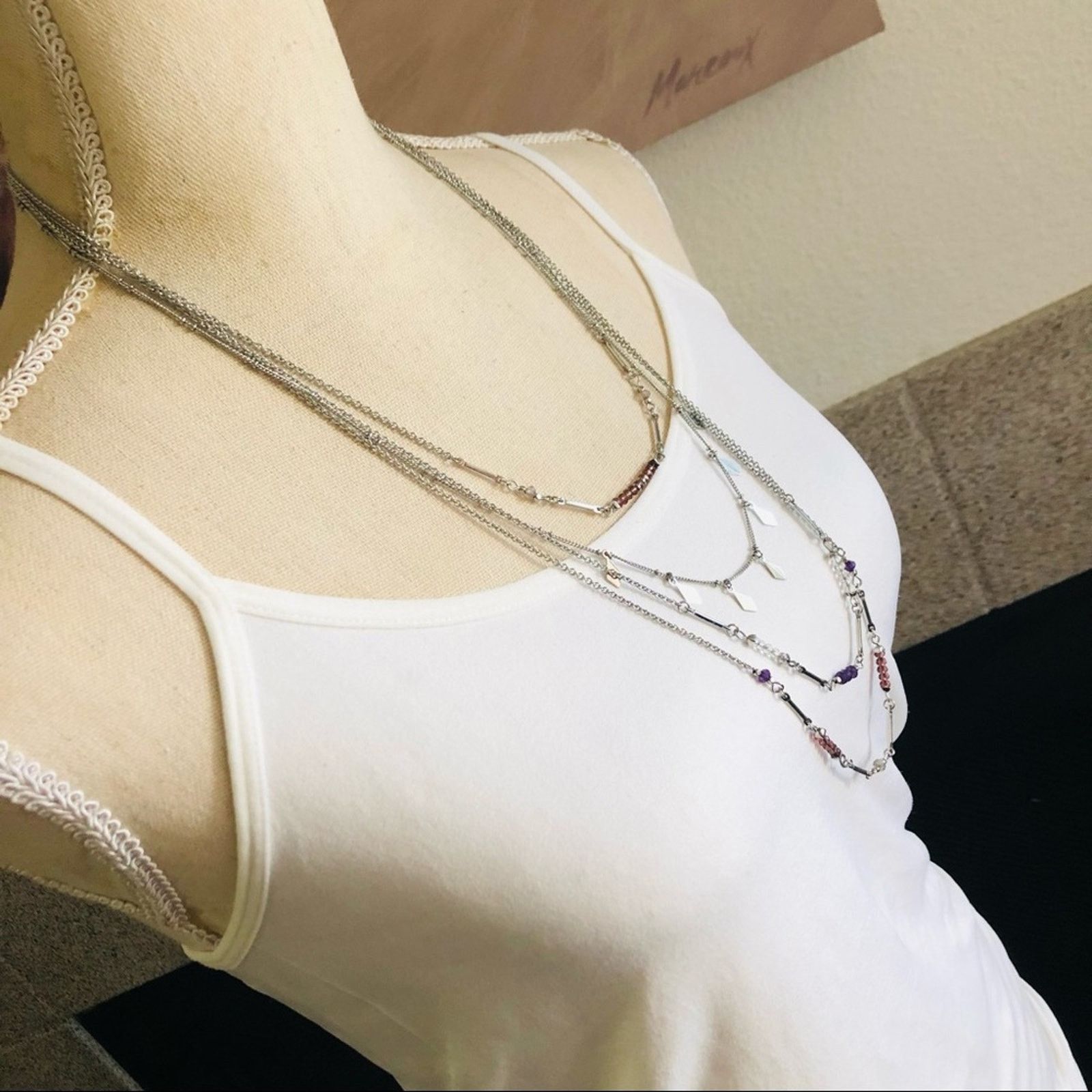 Jewelry Quad strand silver plated chain bead accent necklace Size ONE SIZE - 2 Thumbnail