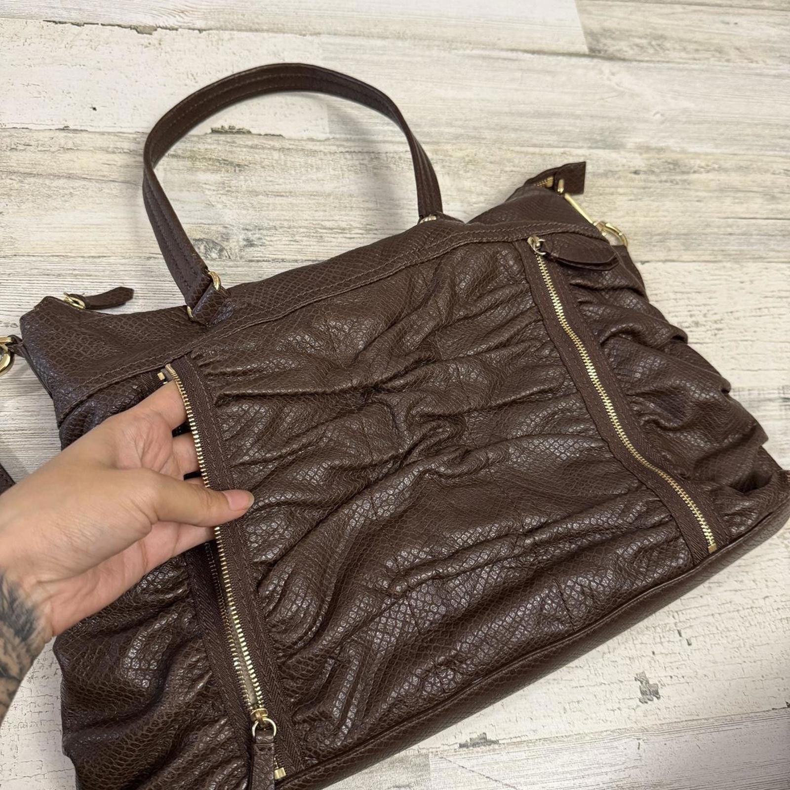 Cole Haan Brown Cole Haan Ruched Pebbled Tote Bag Size ONE SIZE - 7 Thumbnail
