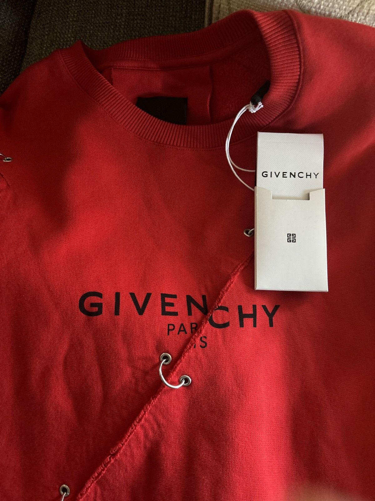Givenchy GIVENCHY Men's Red Rip Metal Detail Oversized Sweater Size US XL / EU 56 / 4 - 2 Thumbnail