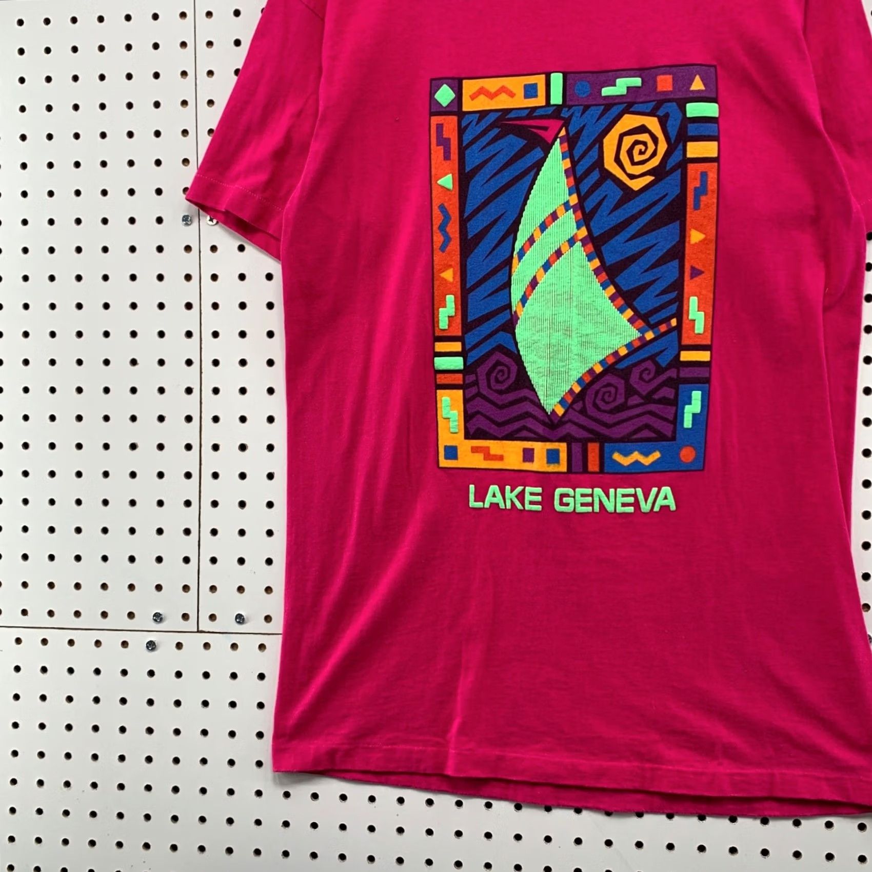 Vintage VINTAGE Lake Geneva Sail Shirt Mens L Pink 90s USA Single Stitch Graphic Print Crew Neck Short Sleeve Shirt Mens Size US L / EU 52-54 / 3 - 3 Thumbnail