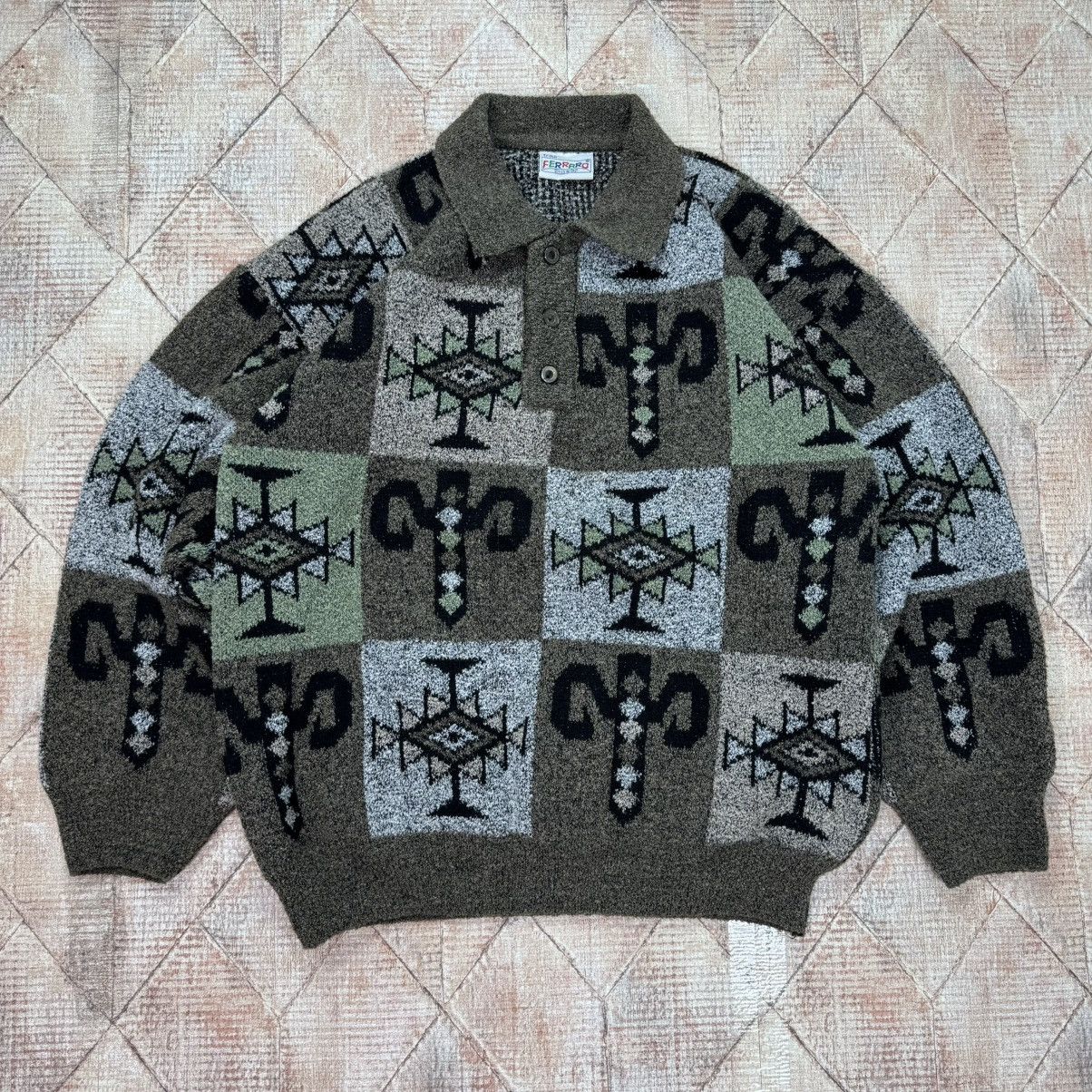 Japanese Brand × Vintage Vintage Button Up Sweater Aztec Knit Italy Avant Garde Size US M / EU 48-50 / 2 - 1 Thumbnail