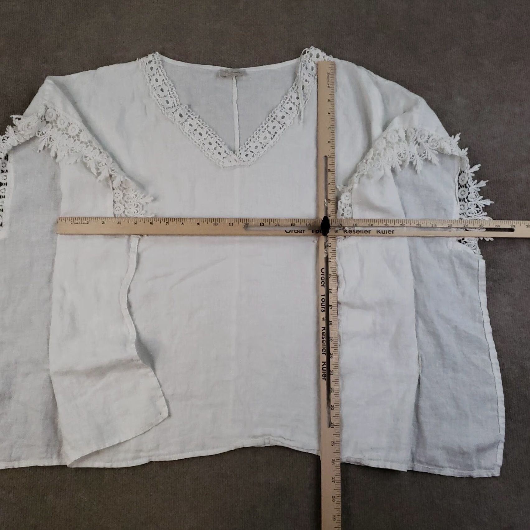 Vintage Bellambra Linen Blouse Womens Large White V-Neck Short Sleeve Casual Tunic Lagenlook Size L / US 10 / IT 46 - 7 Thumbnail