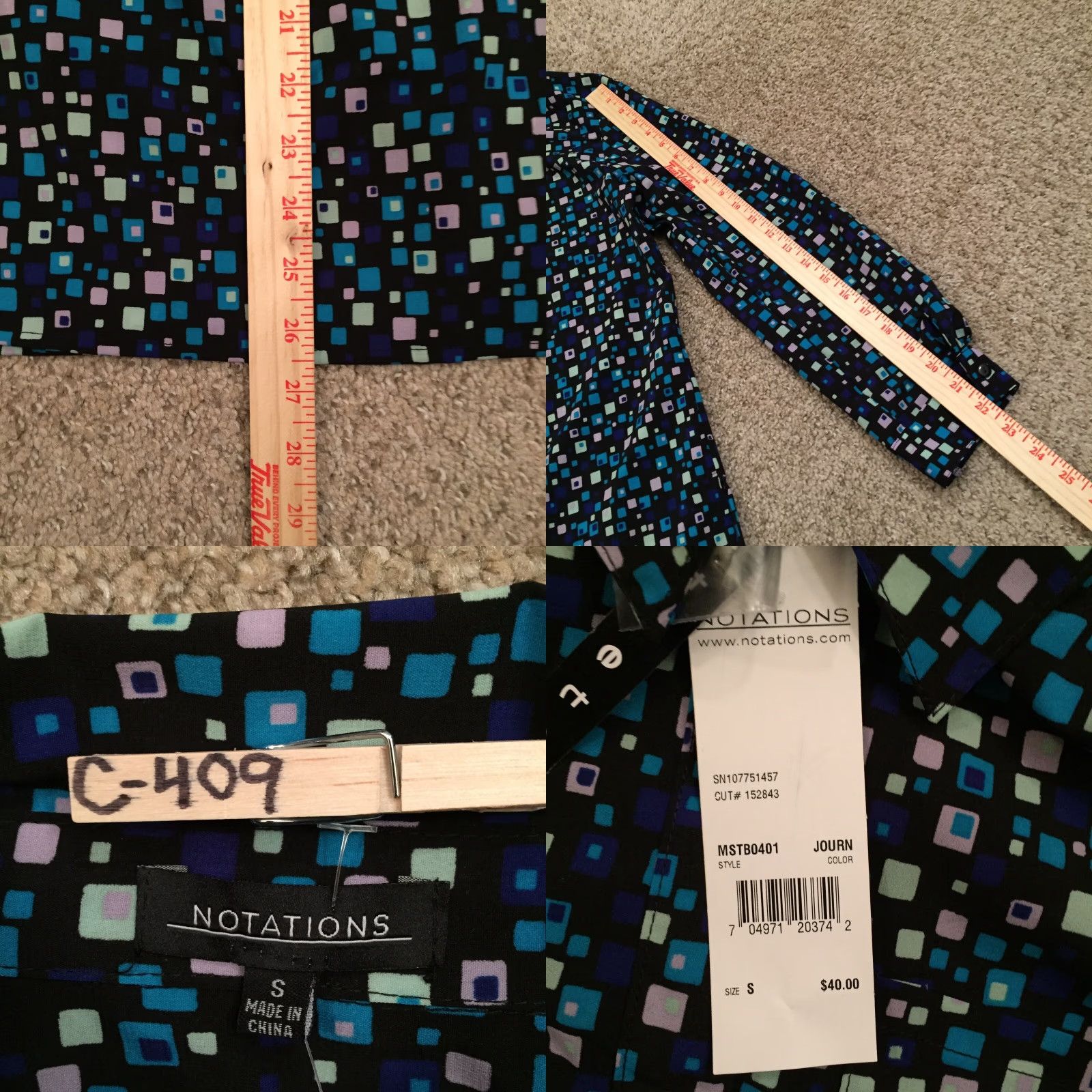 Vintage Notations Shirt Womens Small Blue Geometric Roll Tab Long Sleeve Button Up New Size S / US 4 / IT 40 - 8 Thumbnail