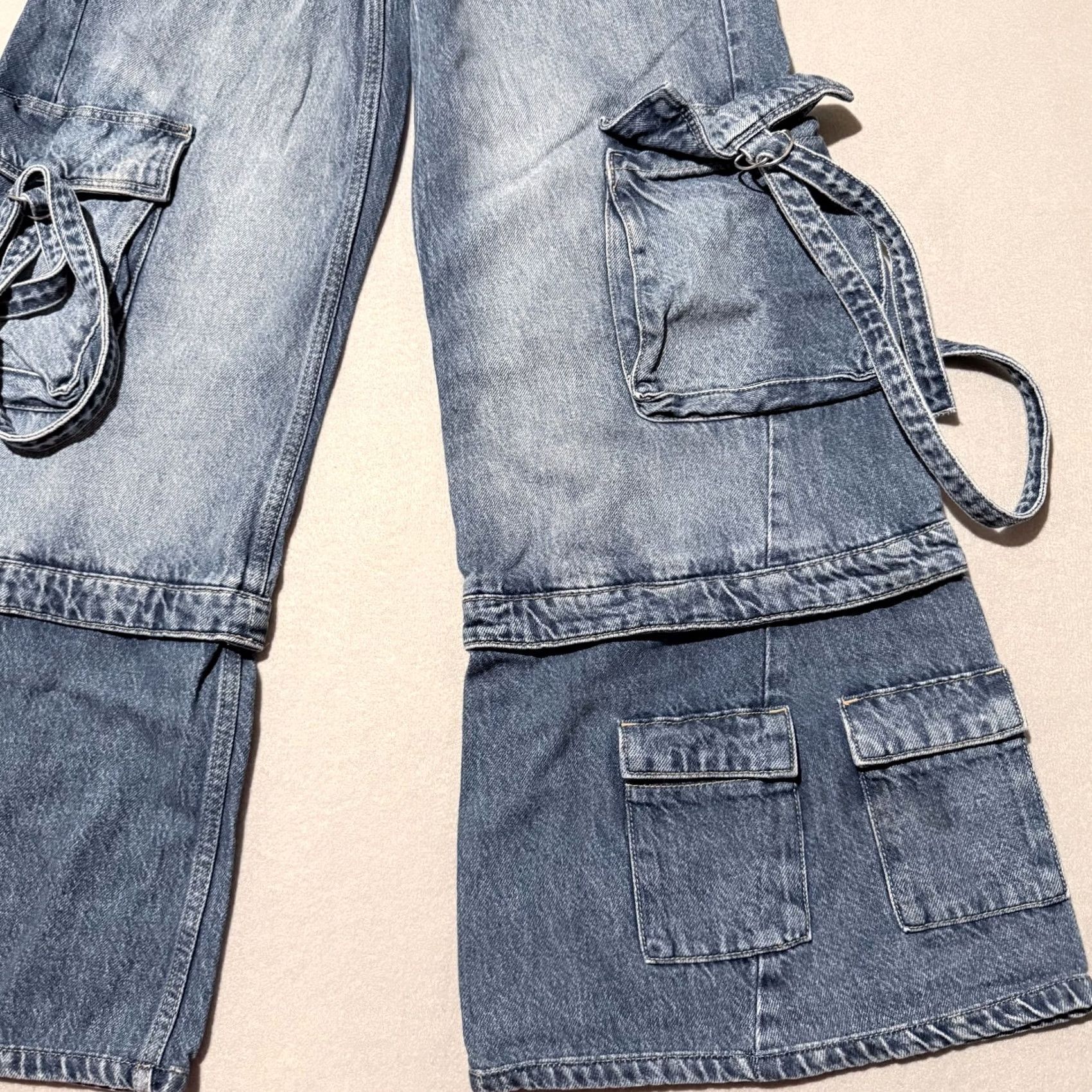 Bershka Bershka Jeans Women Blue Mid Cargo Flared Relaxed Baggy Y2K 00 Vintage City 90s Bohemian Logo Size 24" / US 00 / IT 34 - 6 Thumbnail