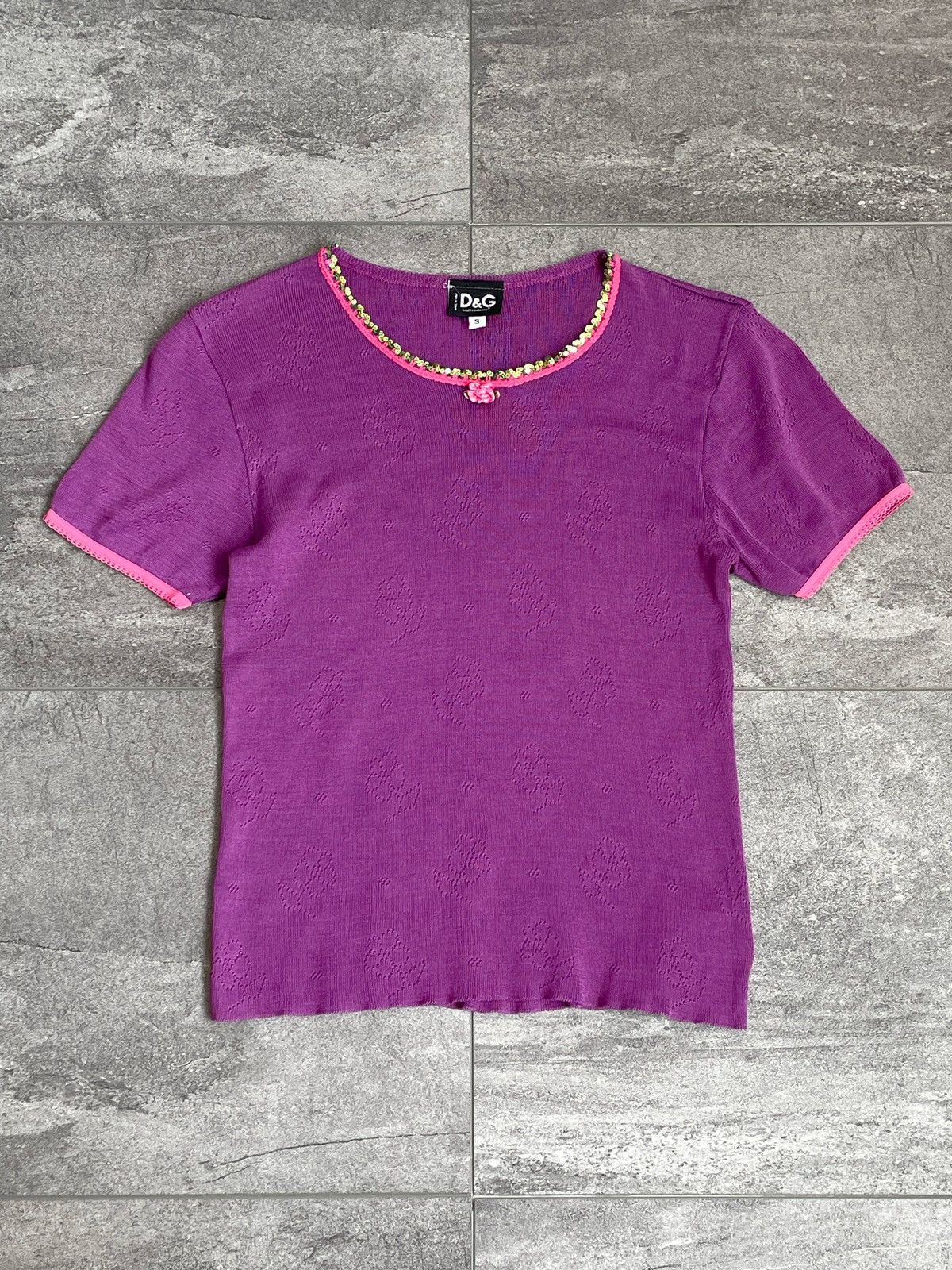 Dolce & Gabbana Women Purple Sequins Lace Pretty T-Shirt S