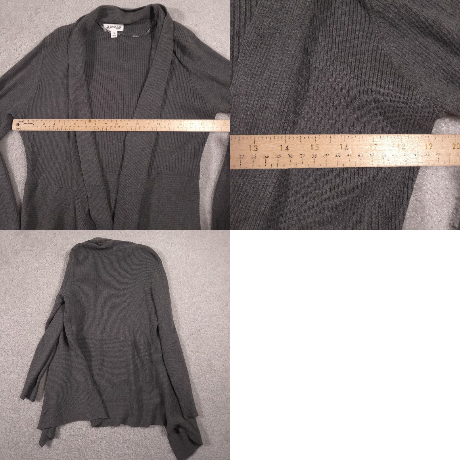 Vintage St. John's Bay Cardigan Sweater Womens Medium Gray Open Drape Front Knit Pockets Size M / US 6-8 / IT 42-44 - 8 Thumbnail