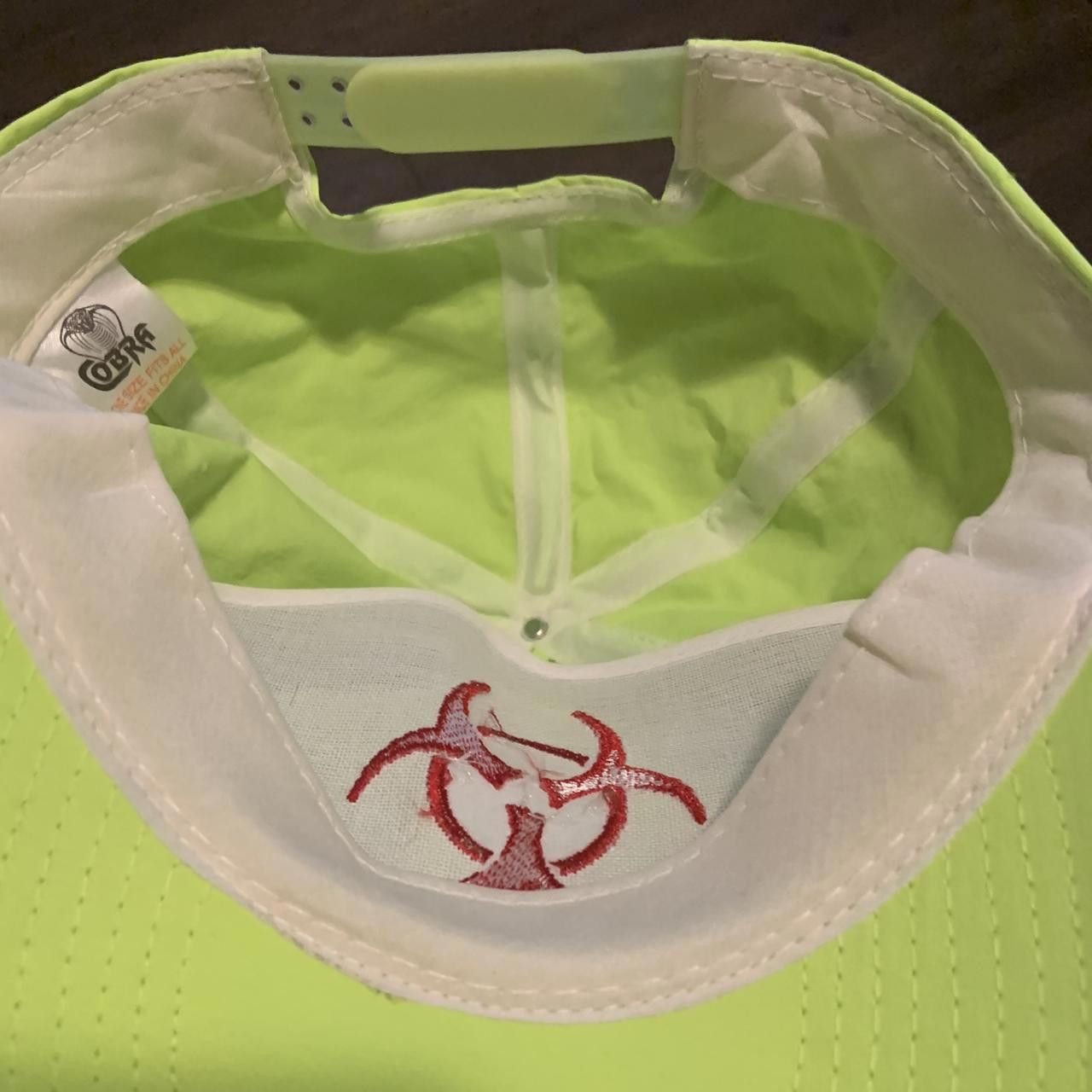 Designer Vintage Biohazard Neon Yellow Snapback Hat 90s Size ONE SIZE - 3 Thumbnail