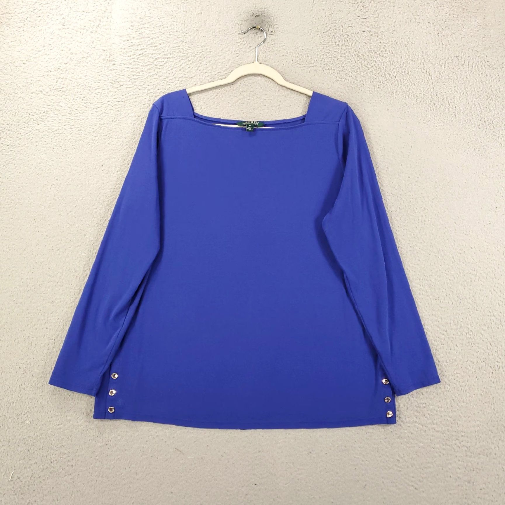 Ralph Lauren Lauren Ralph Lauren Shirt Womens 2X Blue Square Neck Button Accents Pullover Size XXL / US 16-18 / IT 52-54 - 3 Thumbnail