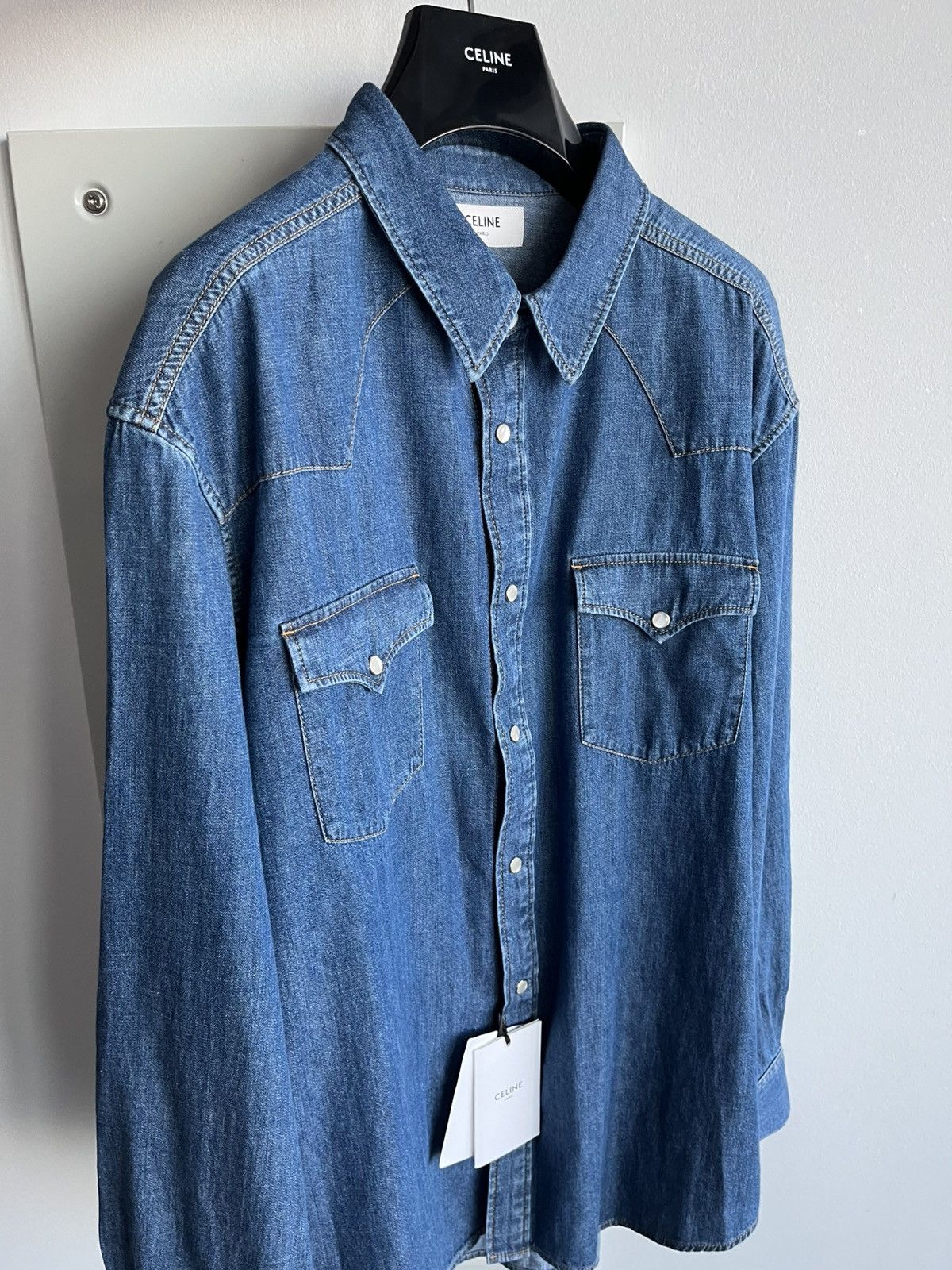 Celine × Hedi Slimane Brand New Rare Classic Hedi Slimane Celine Denim Shirt Size US XL / EU 56 / 4 - 11 Thumbnail