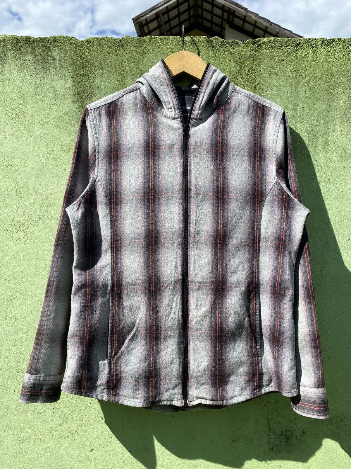 Japanese Brand Net Man Slim Fit Classic Grey Plaid Hoodie Full Zip Casual Size US L / EU 52-54 / 3 - 1 Thumbnail