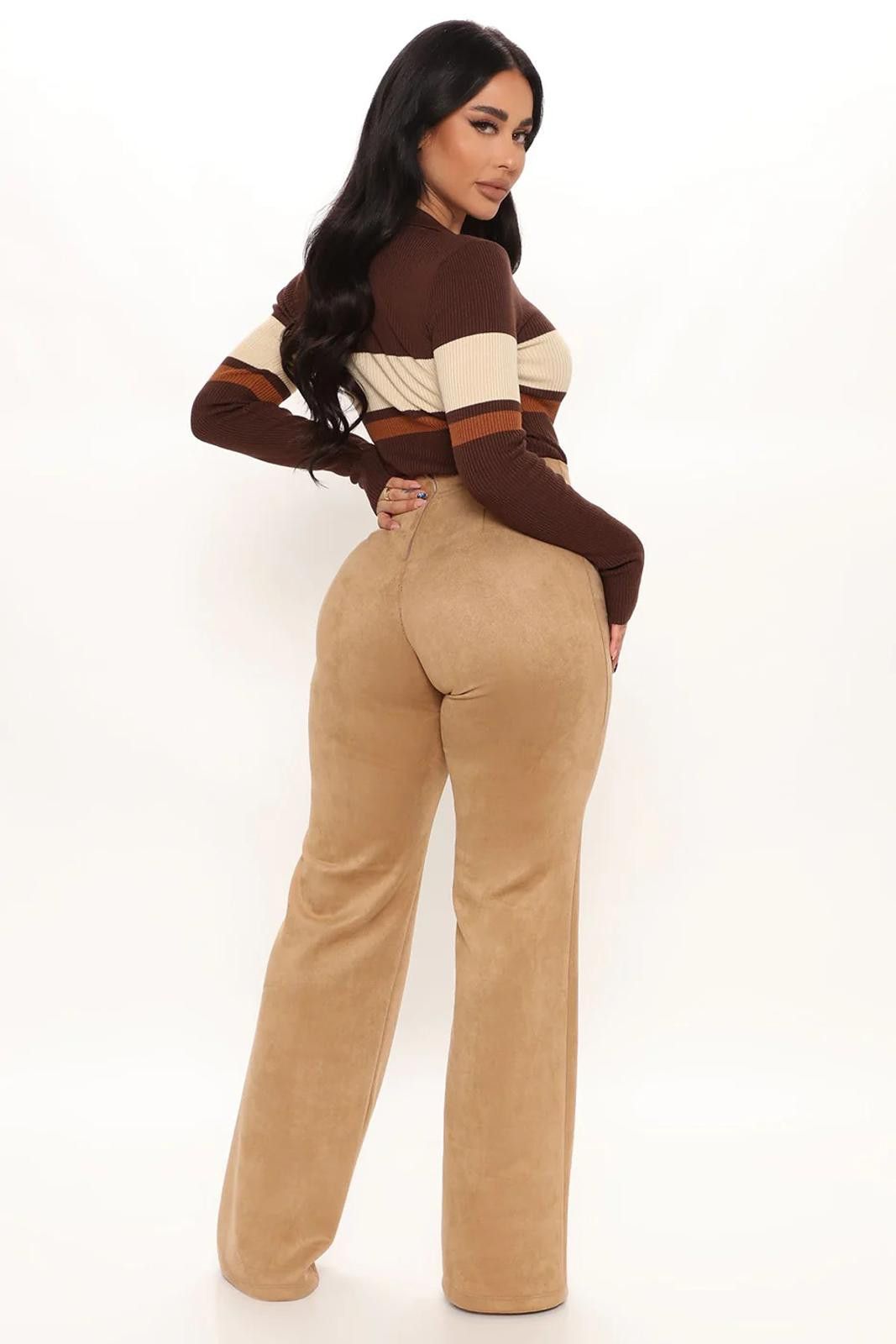 Fashion Nova Victoria High Waisted Faux Suede Dress Pant 35 - Mocha Size 32" / US 10 / IT 46 - 3 Thumbnail