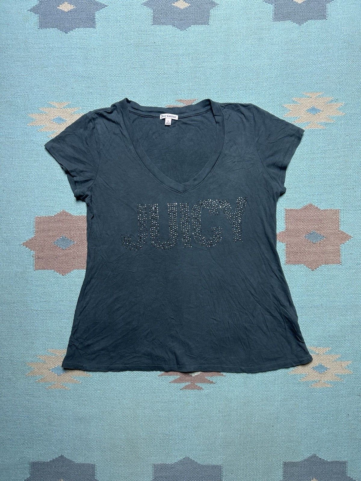 Juicy Couture Juicy couture v neck t shirt rhinestone logo y2k soft Large Size L / US 10 / IT 46 - 1 Thumbnail