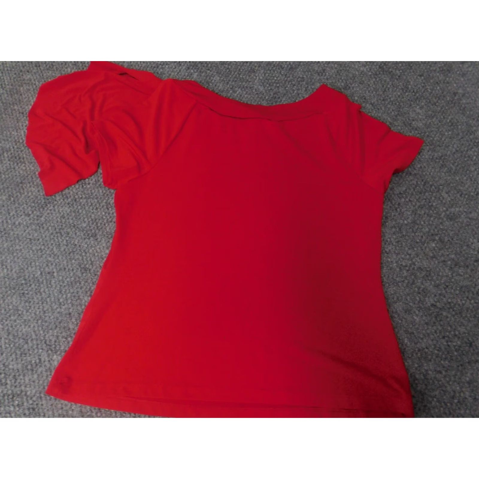 Vintage AGB Blouse Shirt Womens Regular L Red Pullover Short Sleeve Round Neck Stretch Ruffle Polyester Rayon Casual Vintage: No Size L / US 10 / IT 46 - 6 Thumbnail