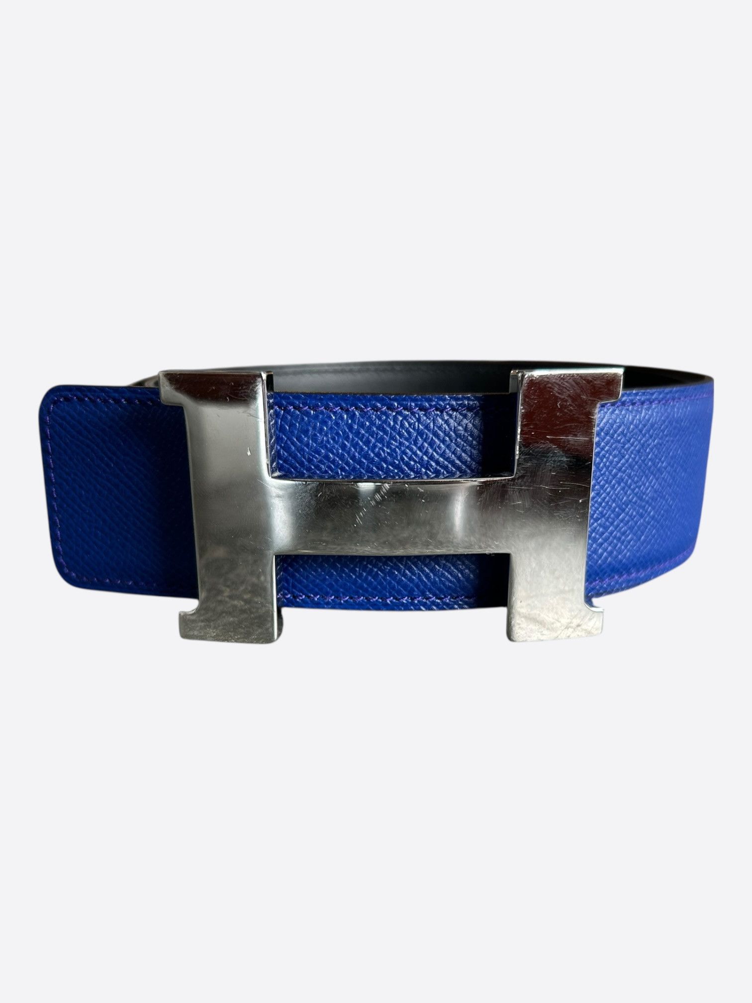 Hermes Hermes Blue & Black Constance Palladium Reversible Belt Size 30 - 1 Thumbnail