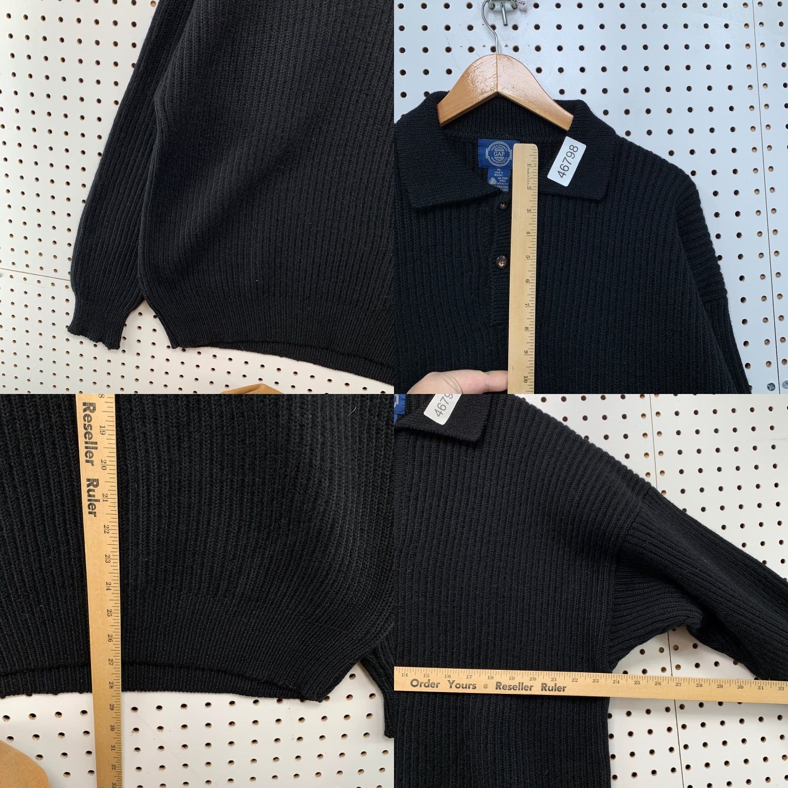 Gap VINTAGE GAP Wool 80s Sweater Mens XL Black Collared Heavyweight Ribbed Knit Pullover Knit Henley 80s Mens XL Black Wool Sweater Size US XL / EU 56 / 4 - 8 Thumbnail