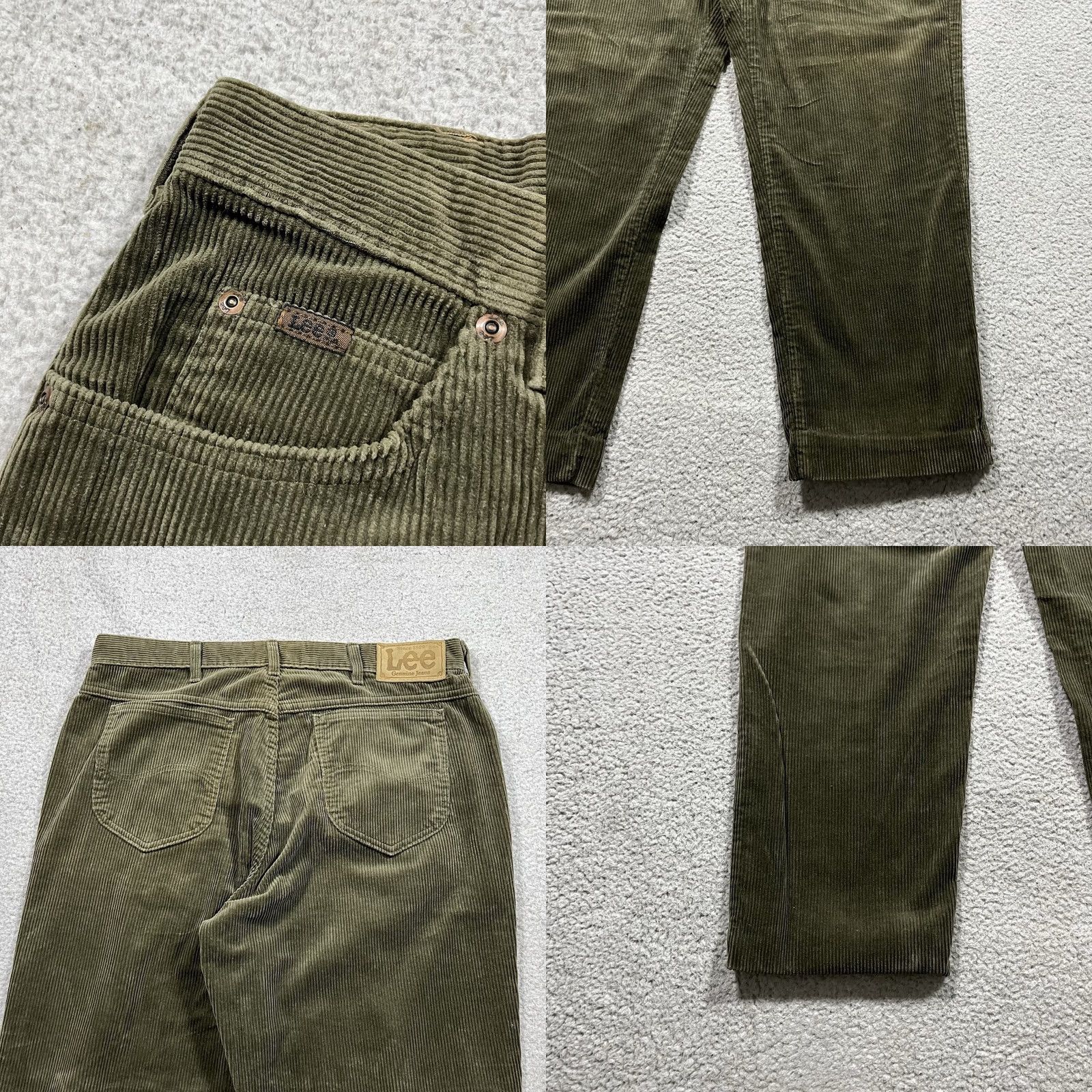 Lee Lee Corduroy Pants Mens 35x29 Olive Vintage Preppy Casual 5-Pocket Chino Straight Regular USA 80s 90s Mens Clothing Size US 35 - 9 Thumbnail