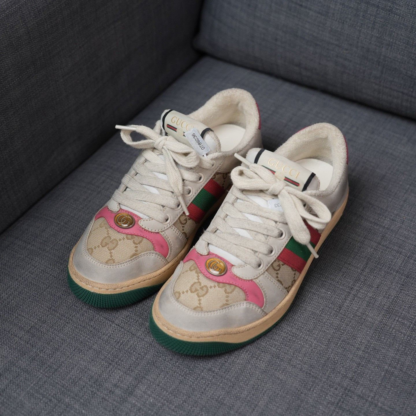 Gucci Gucci Distressed Pink Lowtop Sneakers us_6-5 Women Size US 6.5 / IT 36.5 - 1 Thumbnail